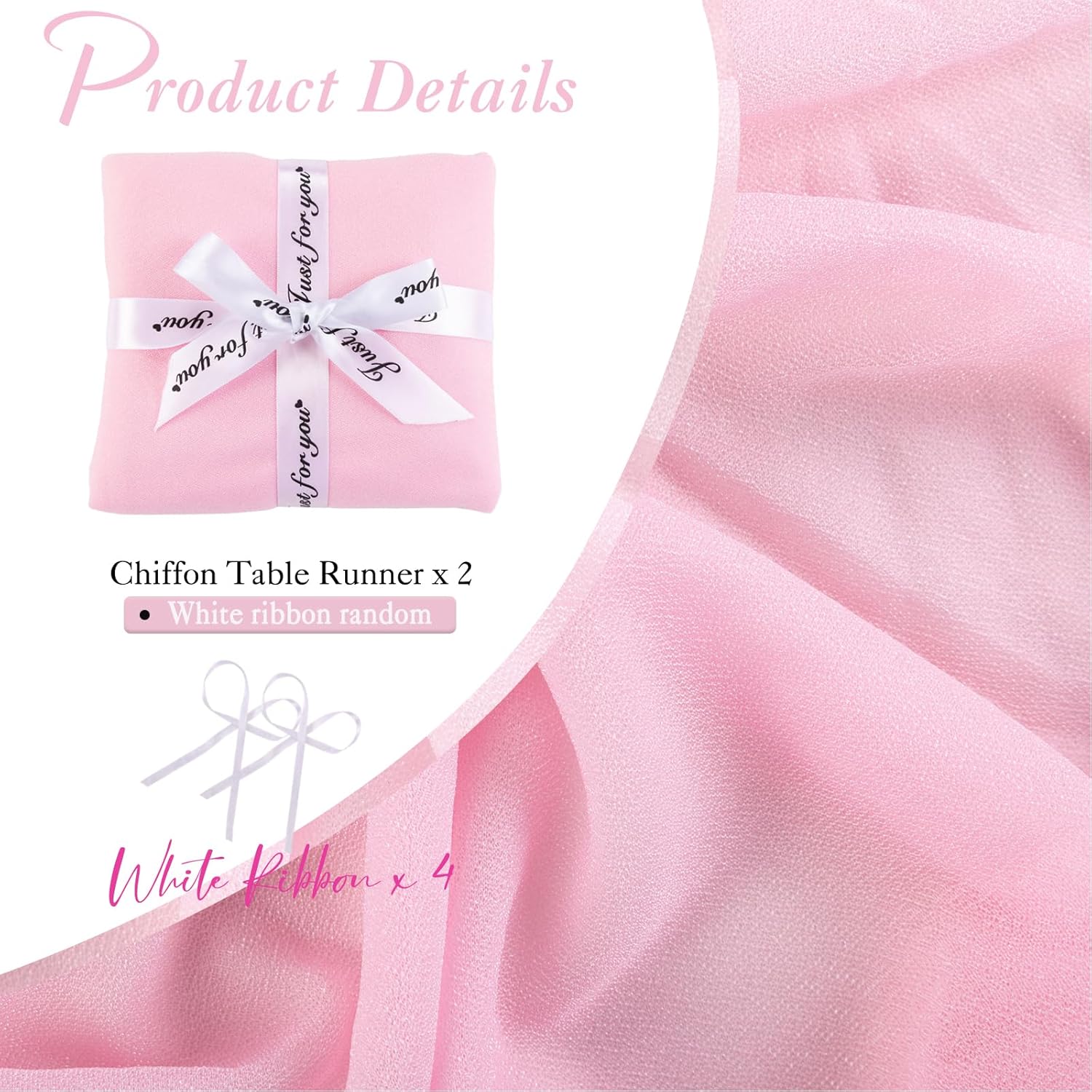 2 Pack 10ft Blushing Pink Chiffon Table Runner