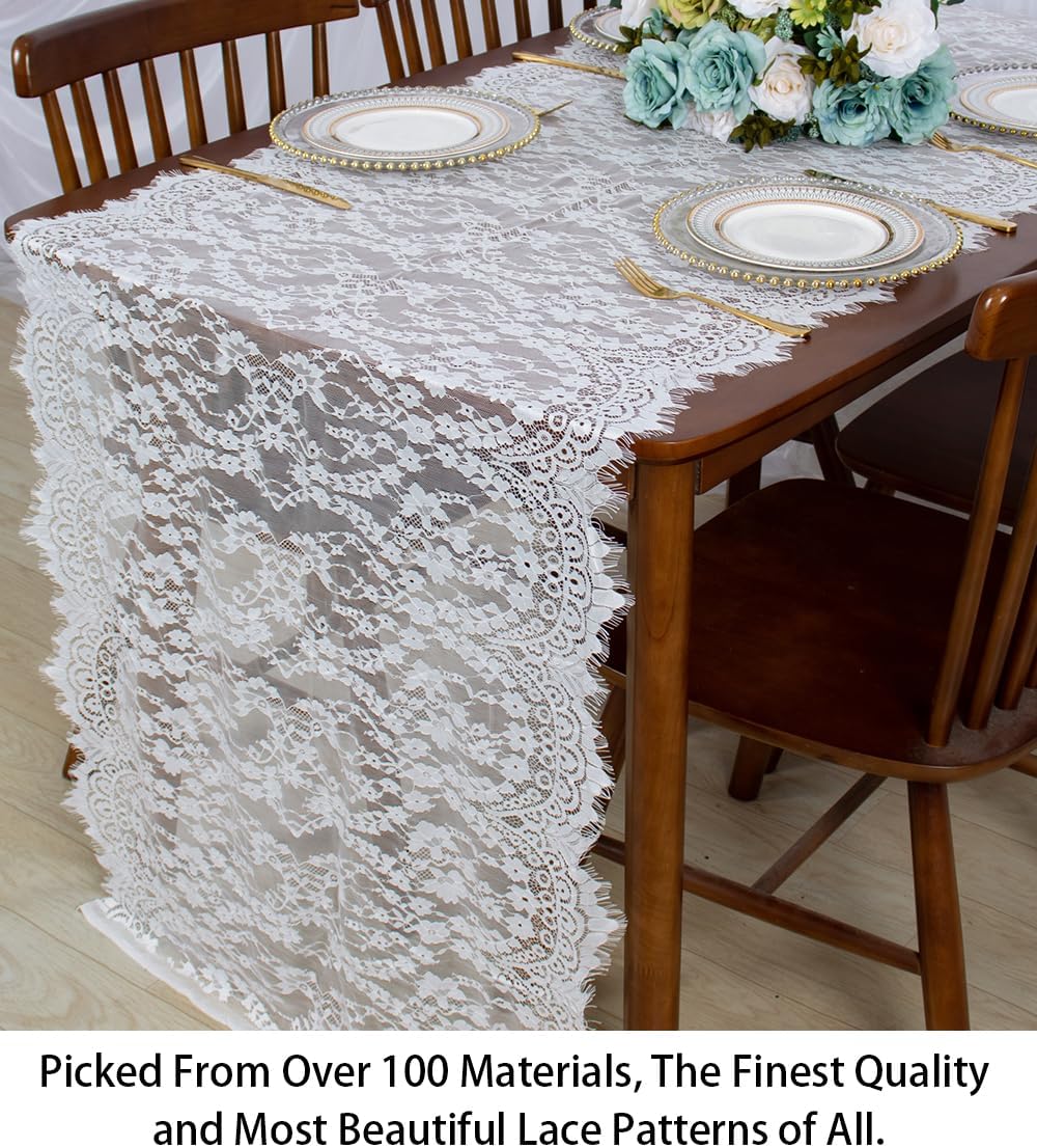 ShinyBeauty White Lace Table Runner 30x120 Inch