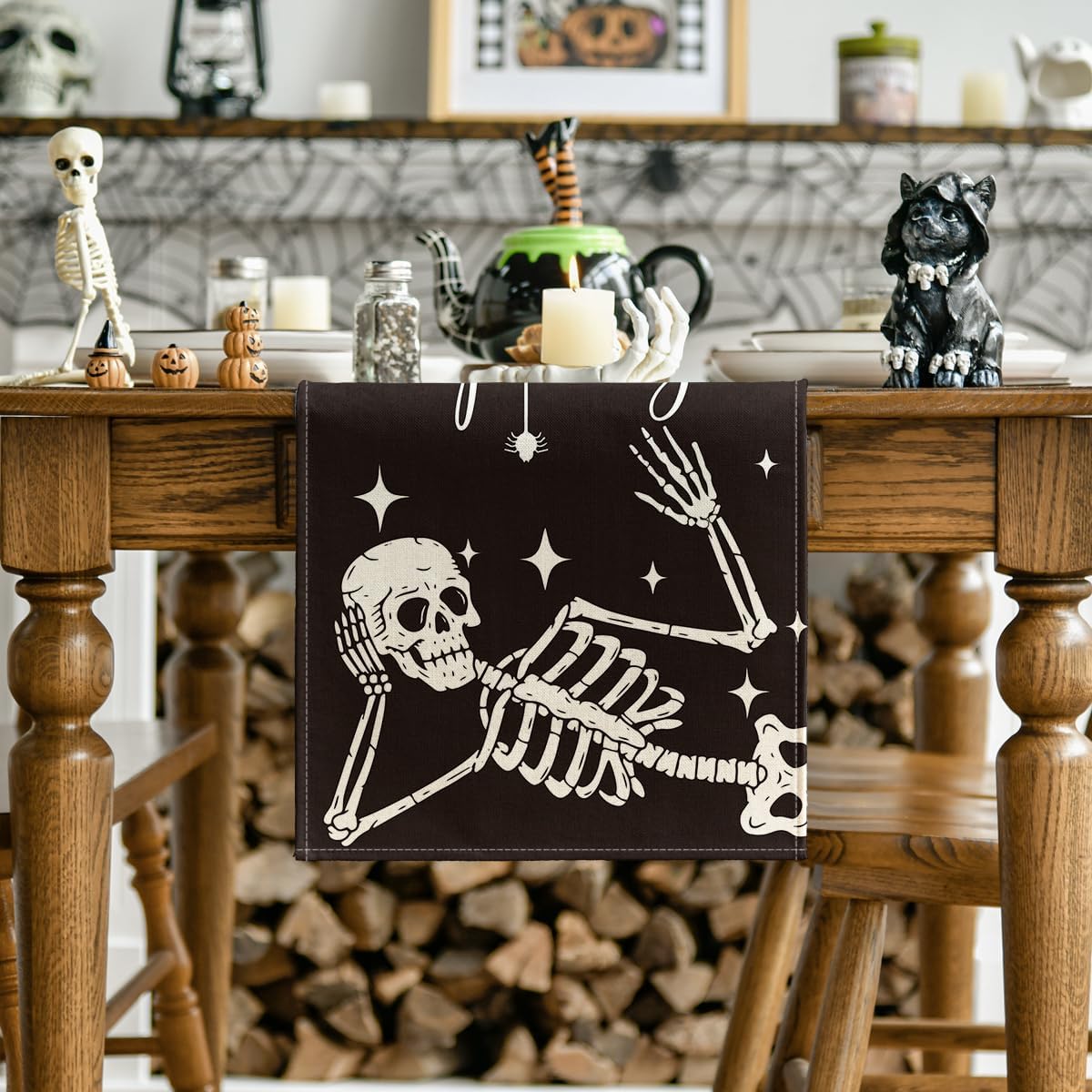Artoid Mode Halloween Table Runner with Skeleton Spider Design