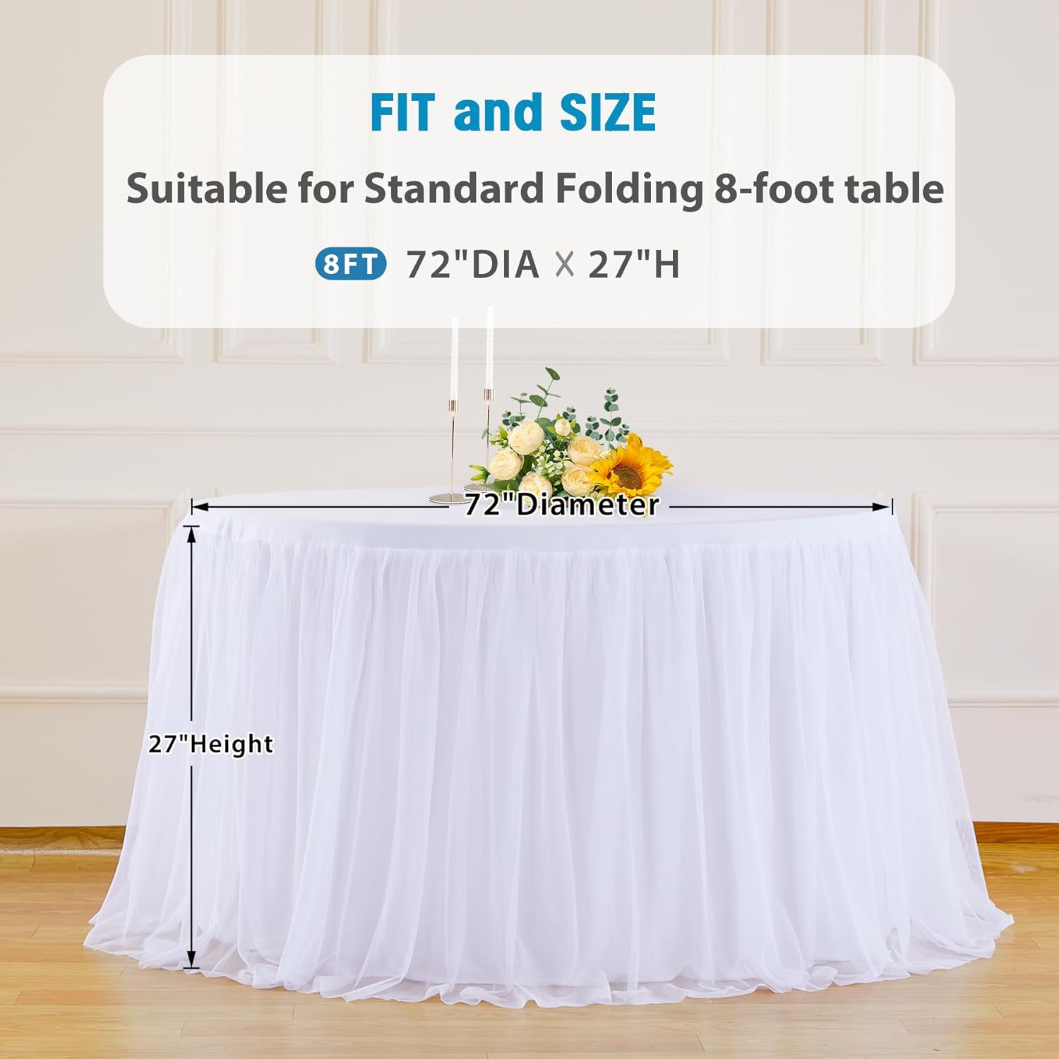Suppromo White Round Tulle Tablecloths 72 Inch