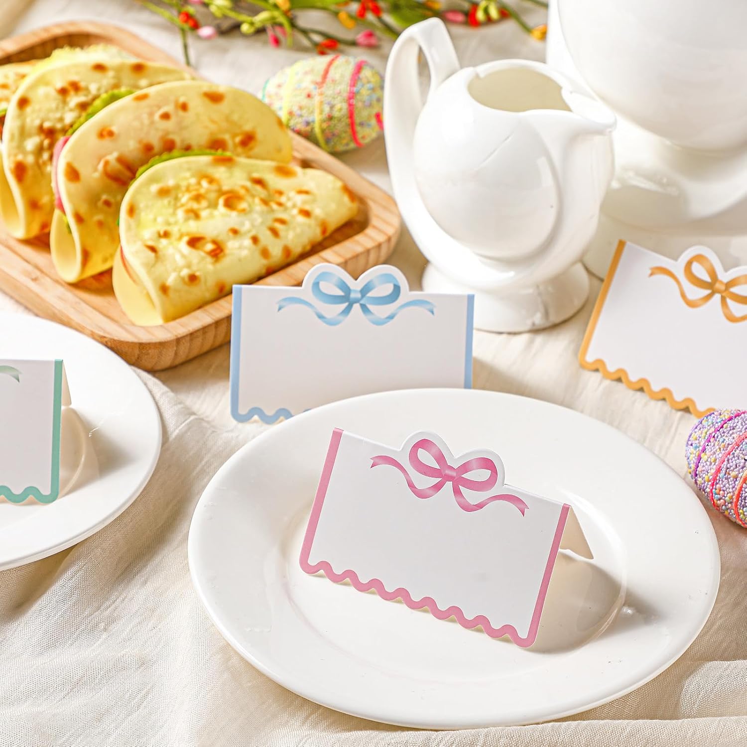 Eersida 100 Pcs Pastel Bow Place Cards Cute Scalloped Knot