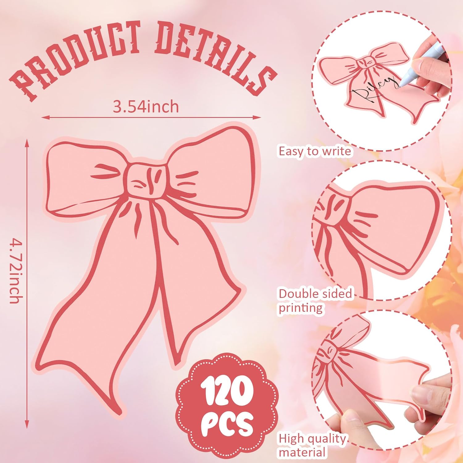 120 Pcs Pink Bow Place Cards for Parties and Events