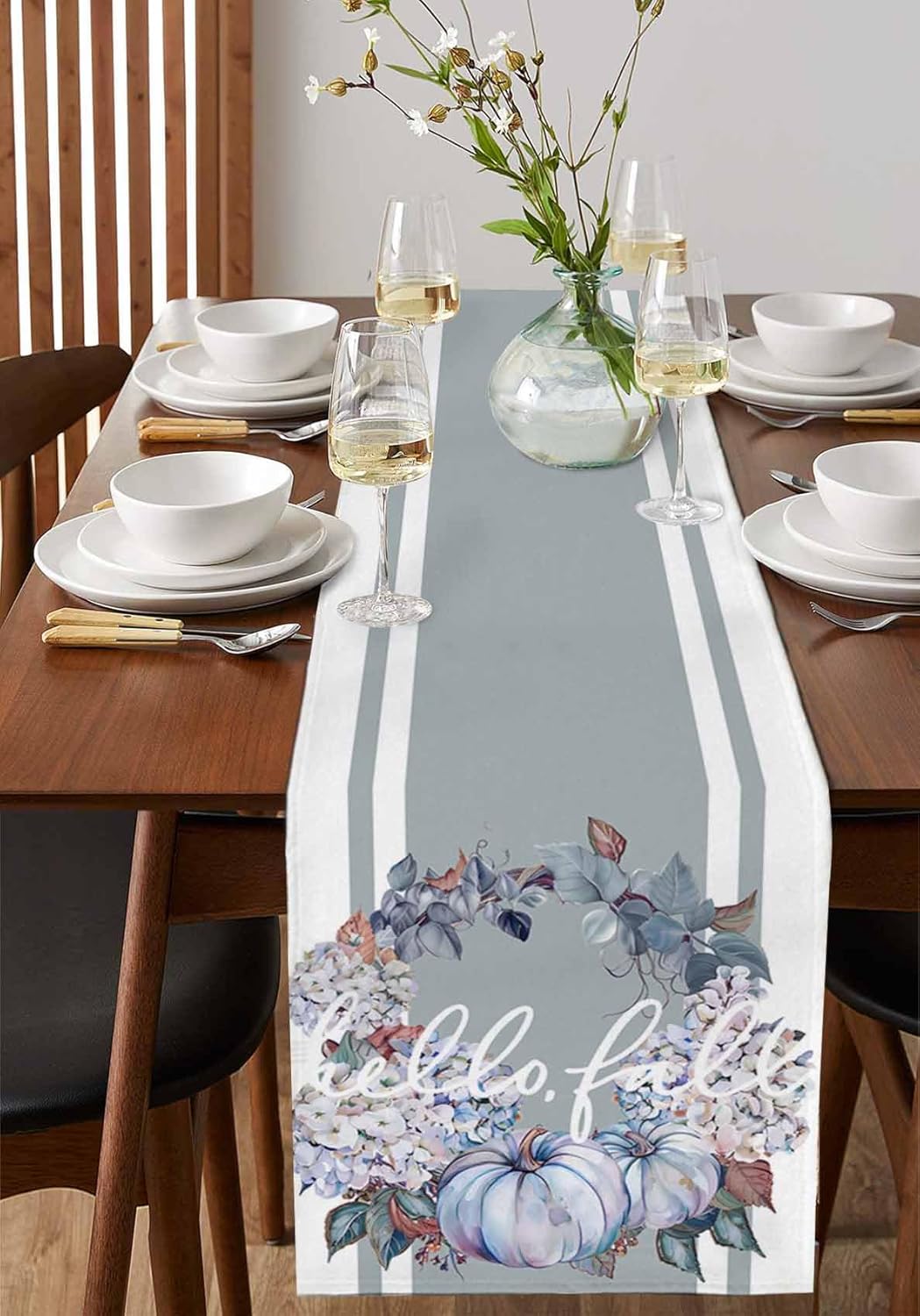 Thanksgiving Pumpkin Floral Garland Table Runner 36 Inches Long