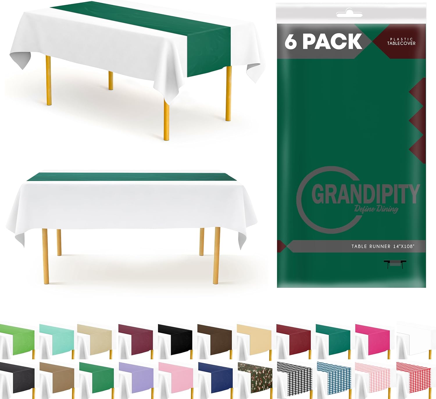 Dark Green 6 Pack Premium Disposable Table Runner 14 x 108 Inch