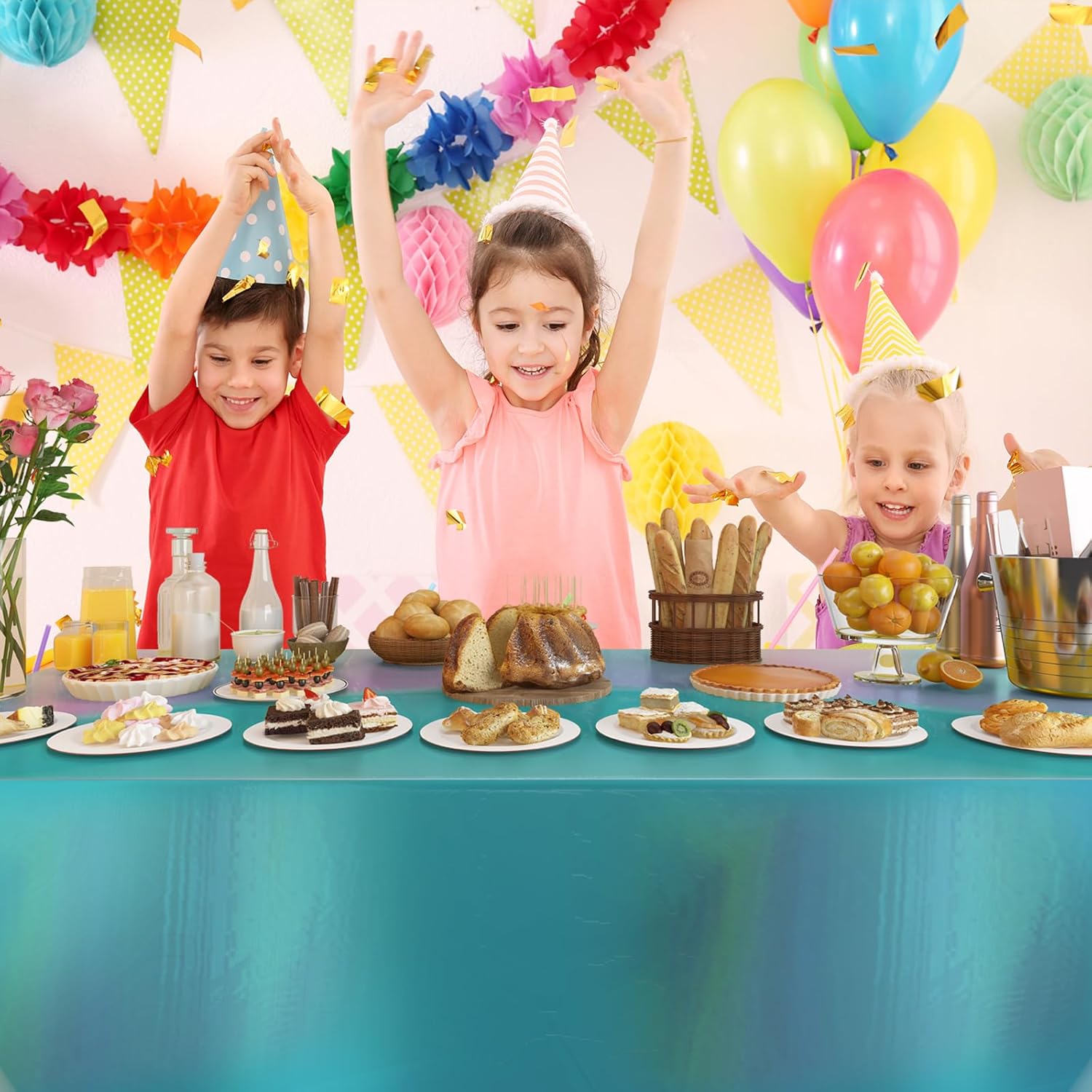 4 Pack Iridescent Plastic Tablecloths for Rectangle Tables