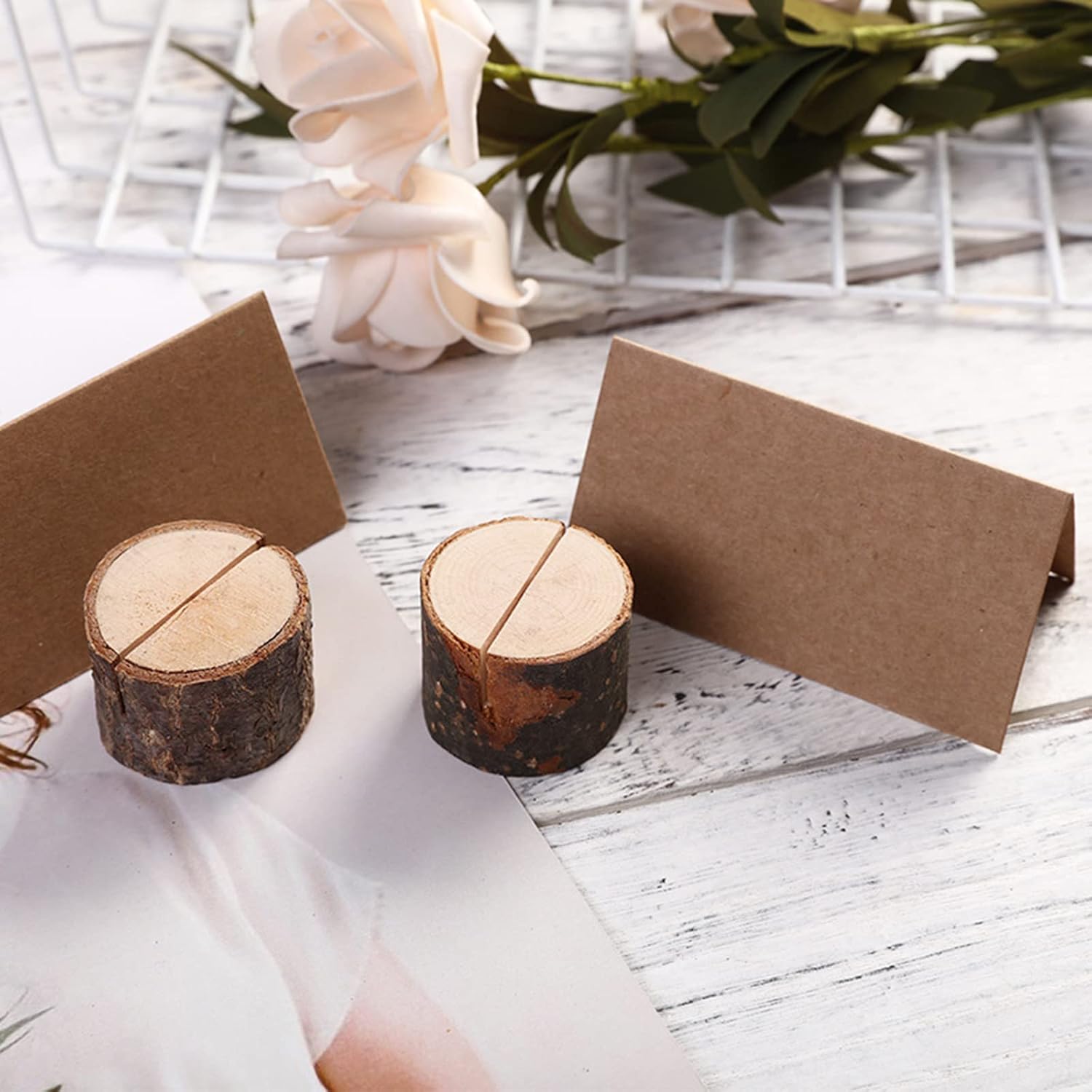 Tosnail 50 Wooden Place Card Holders with Kraft Paper Cards