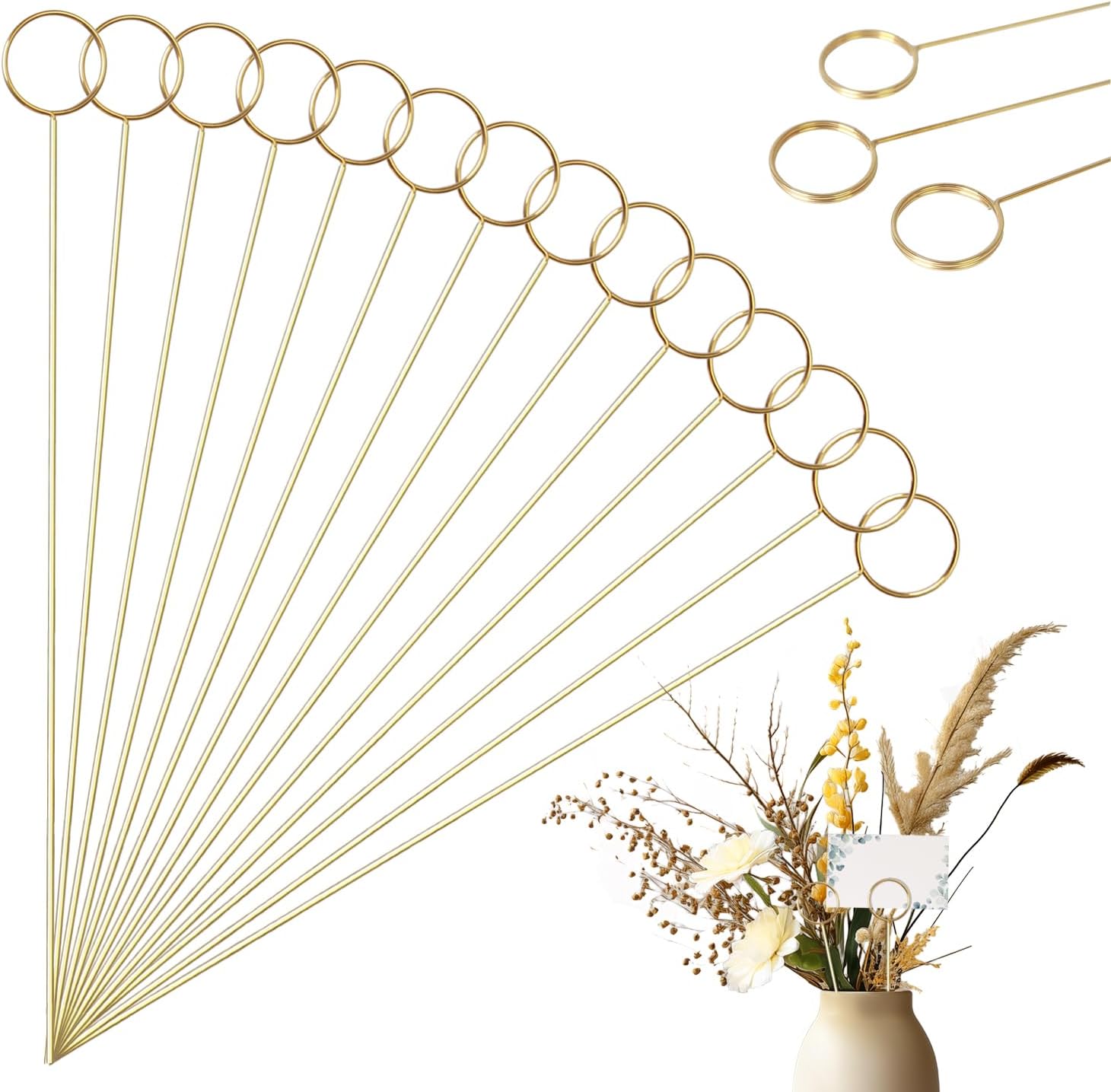 Limso 30 Pcs Gold Round Metal Wire Place Card Holder