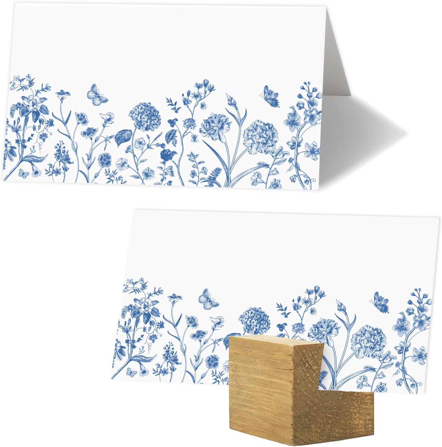 Whaline 100 Pcs Blue Floral Place Cards