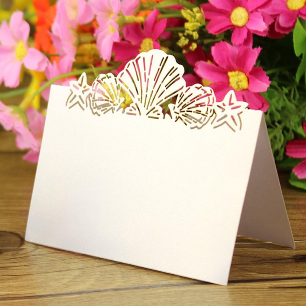 Pack of 50 Beach Themed Wedding Place Cards Seashell Table Numbers