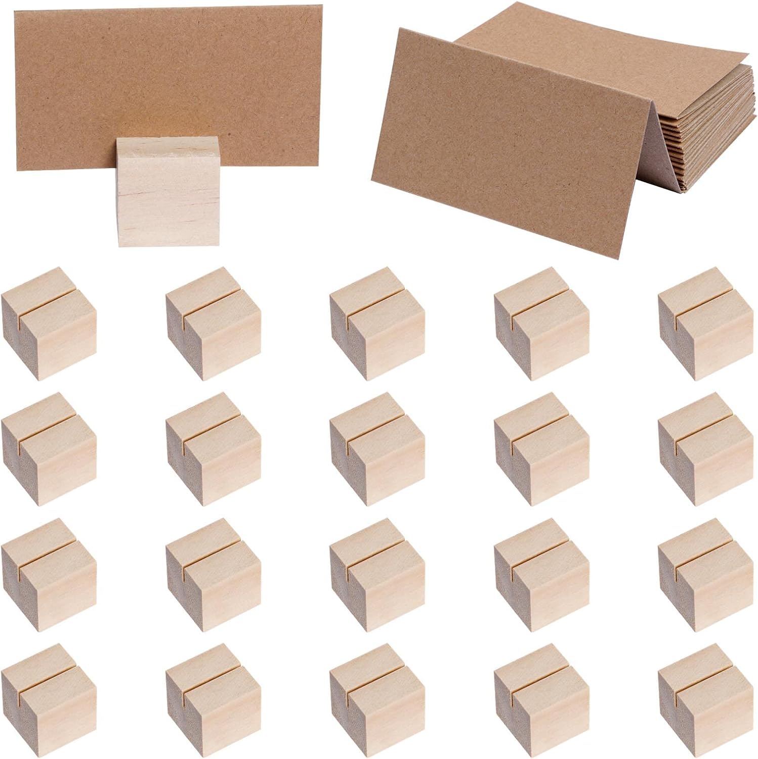 20 Pieces Wood Place Card Holders with Brown Paper Cards