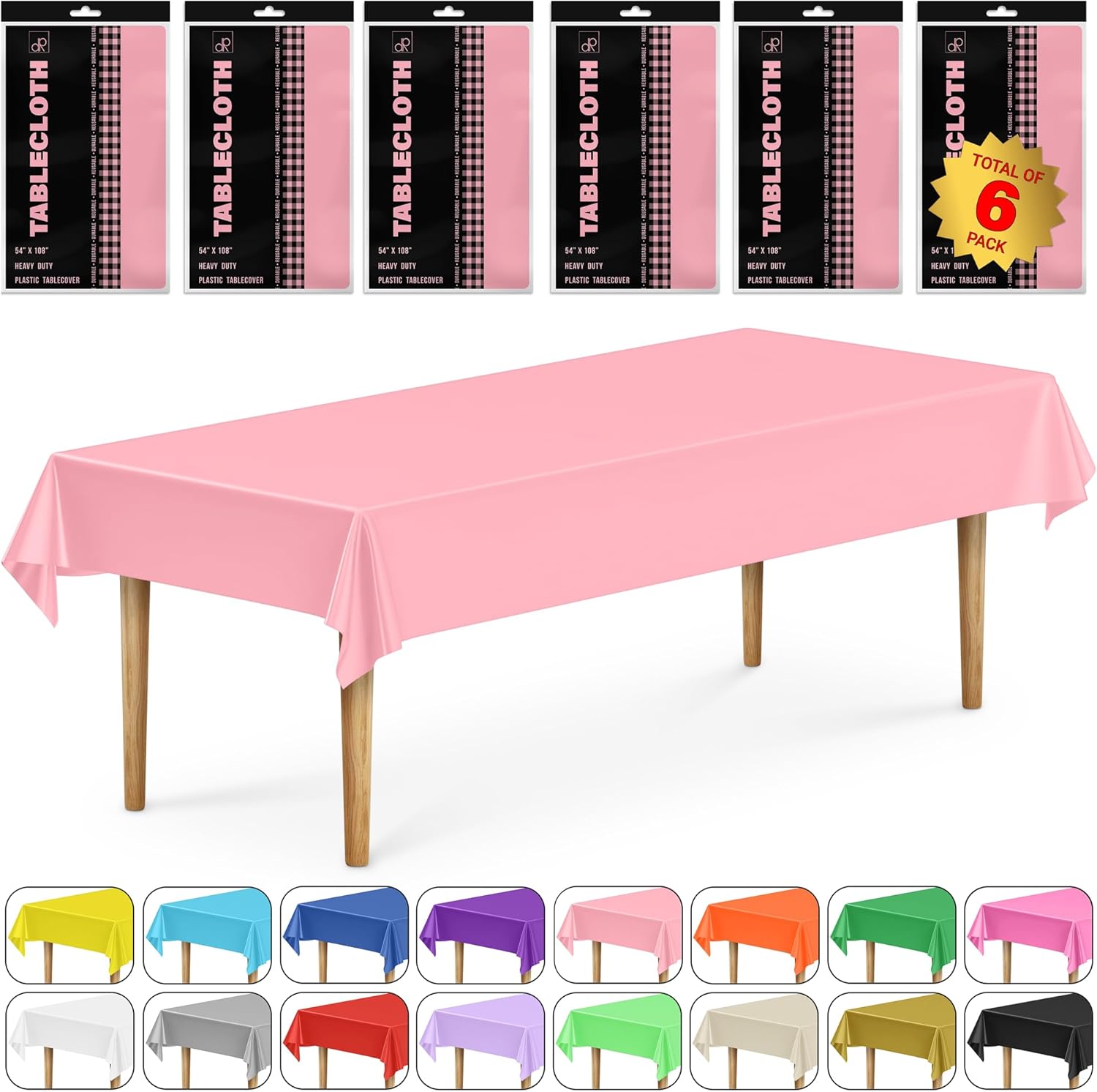 DecorRack 6-Pack Light Pink Tablecloths 54 x 108 Inch