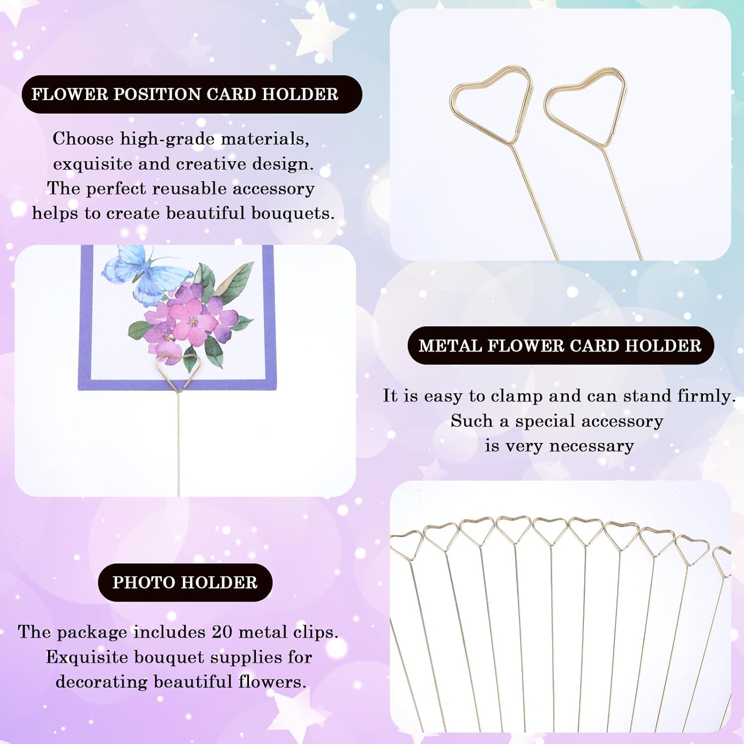 20pcs Metal Flower Card Holder Stick for Wedding and Floral Arrangements