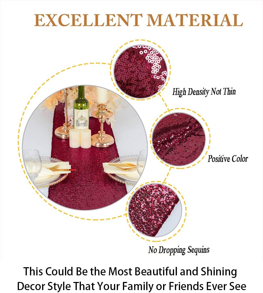 ShinyBeauty Burgundy Sequin Table Runners 2 Pack