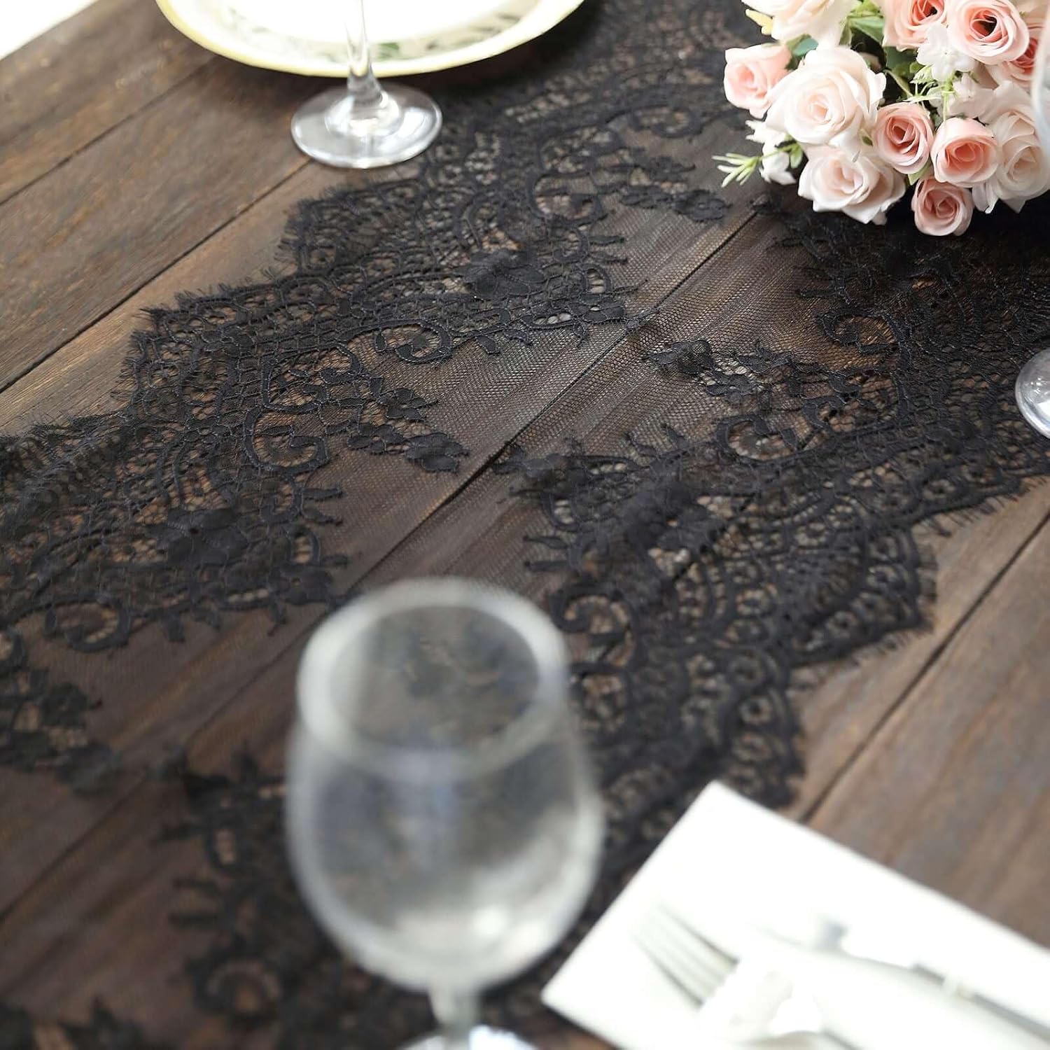 Efavormart Black Premium Lace Table Runner 15x117