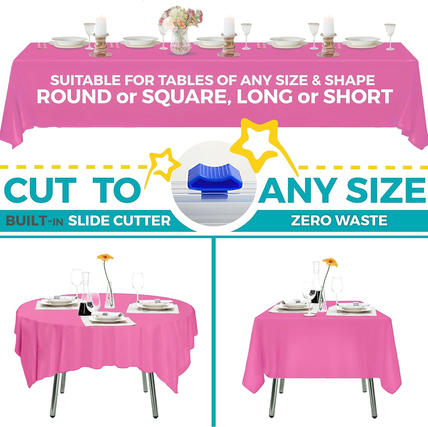 54in X 100ft Pink Plastic Tablecloth Roll with Built-In Cutter