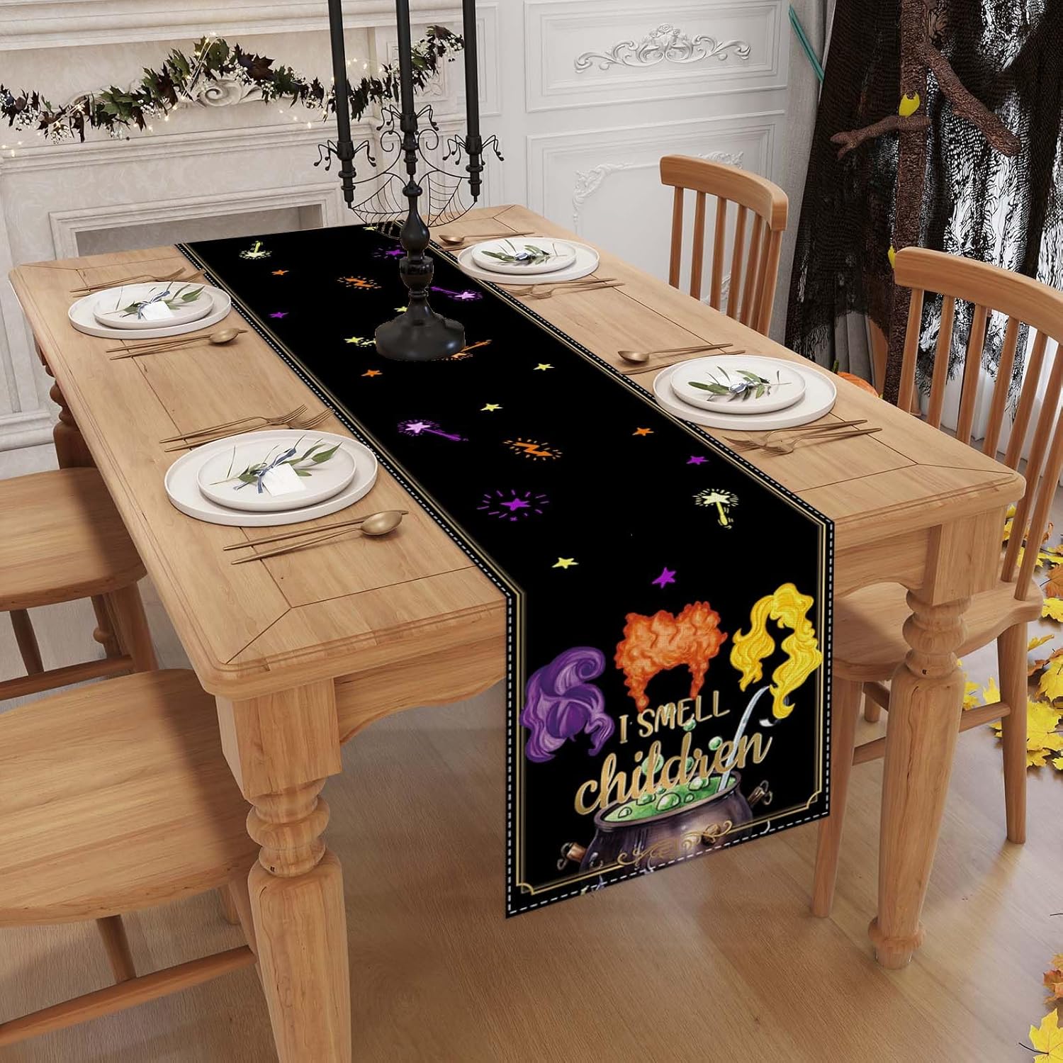 Linen Halloween Table Runner 72 Inches Long