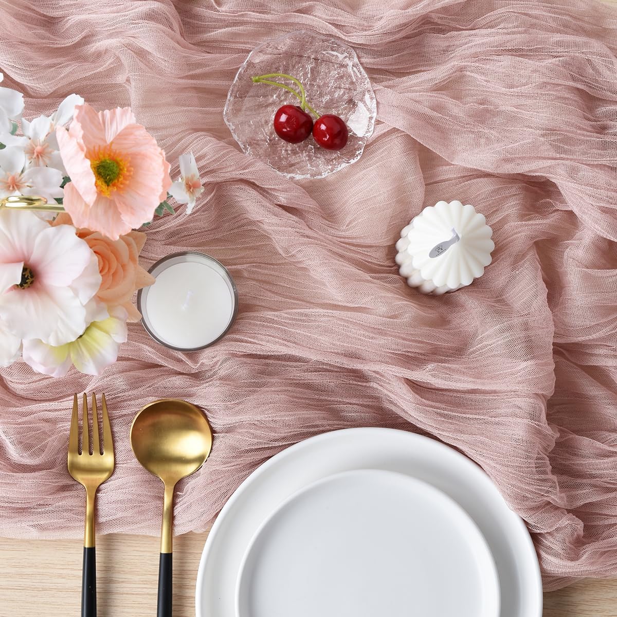 Joanlody Dusty Rose Cheesecloth Table Runner 10ft