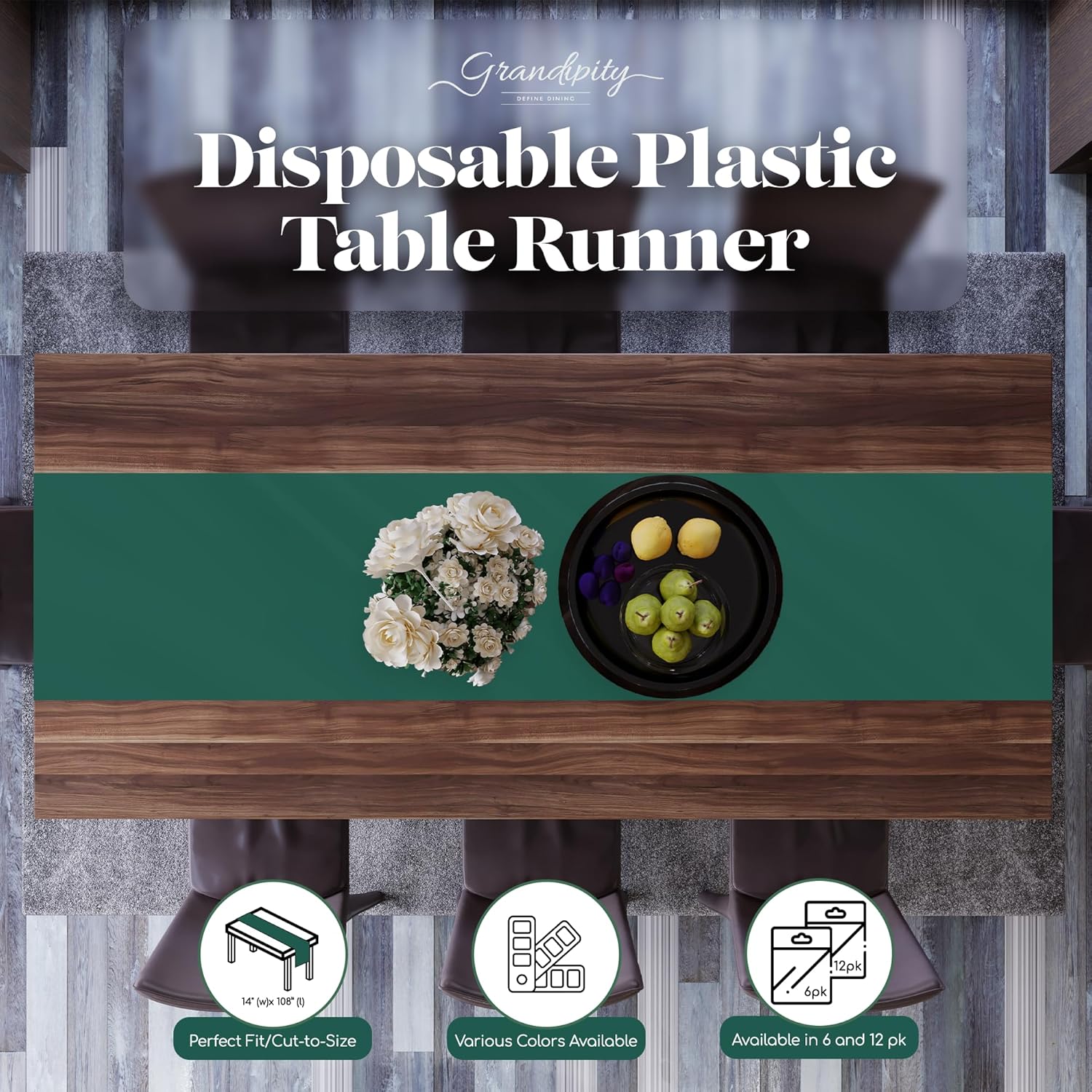 Dark Green 6 Pack Premium Disposable Table Runner 14 x 108 Inch