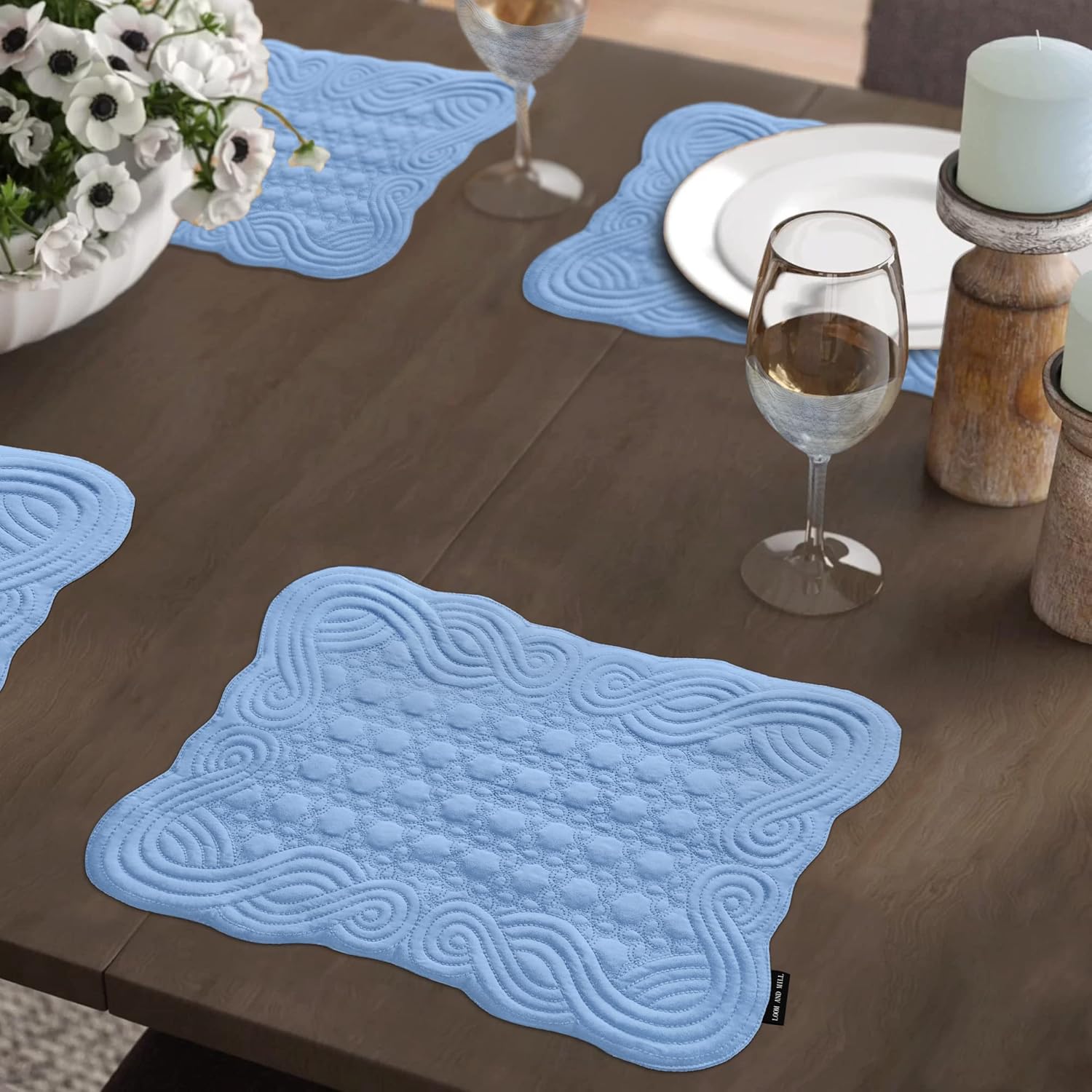 Loom and Mill Quilted Placemats Set of 6 Blue