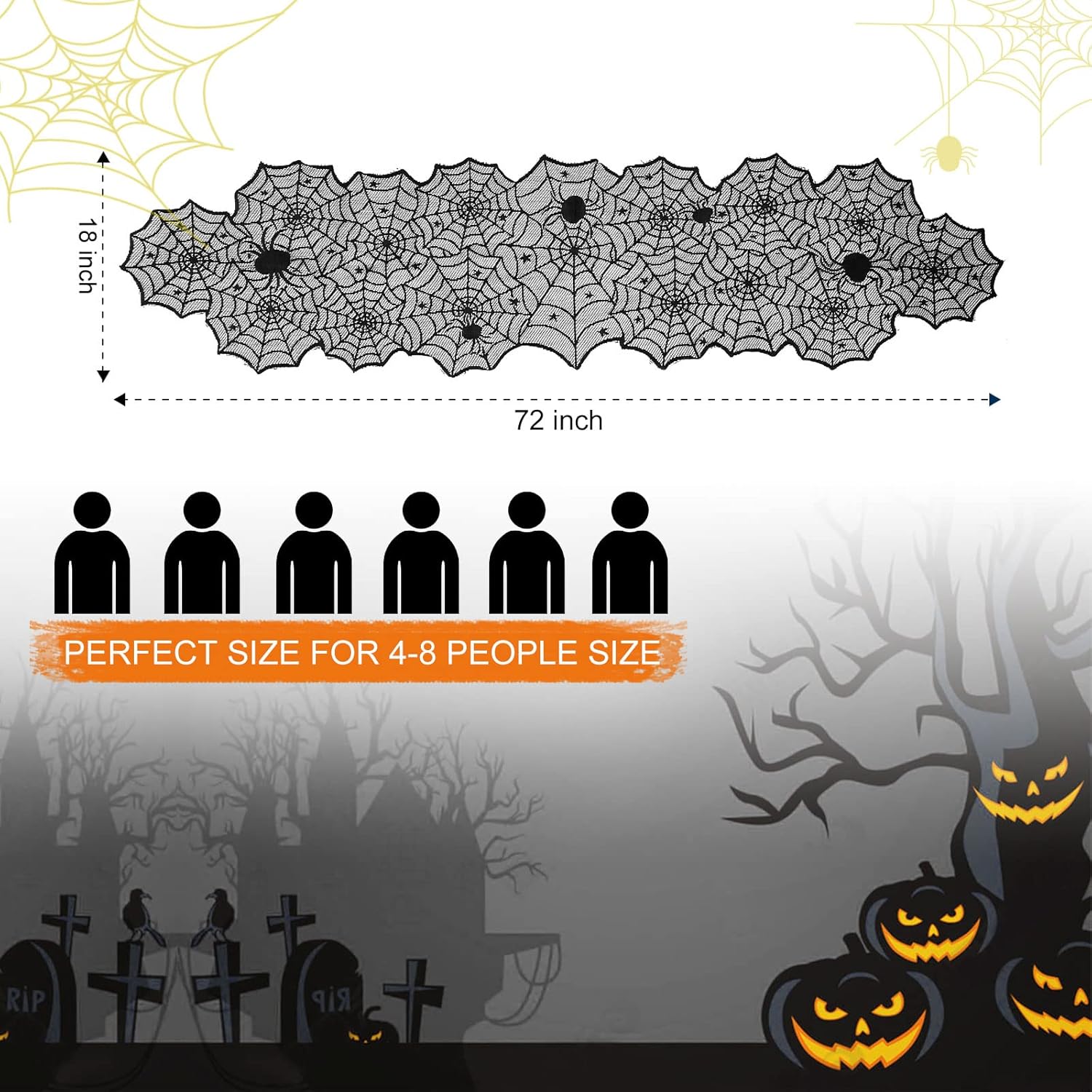 Halloween Table Runner - Black Lace Spider Web for Decor