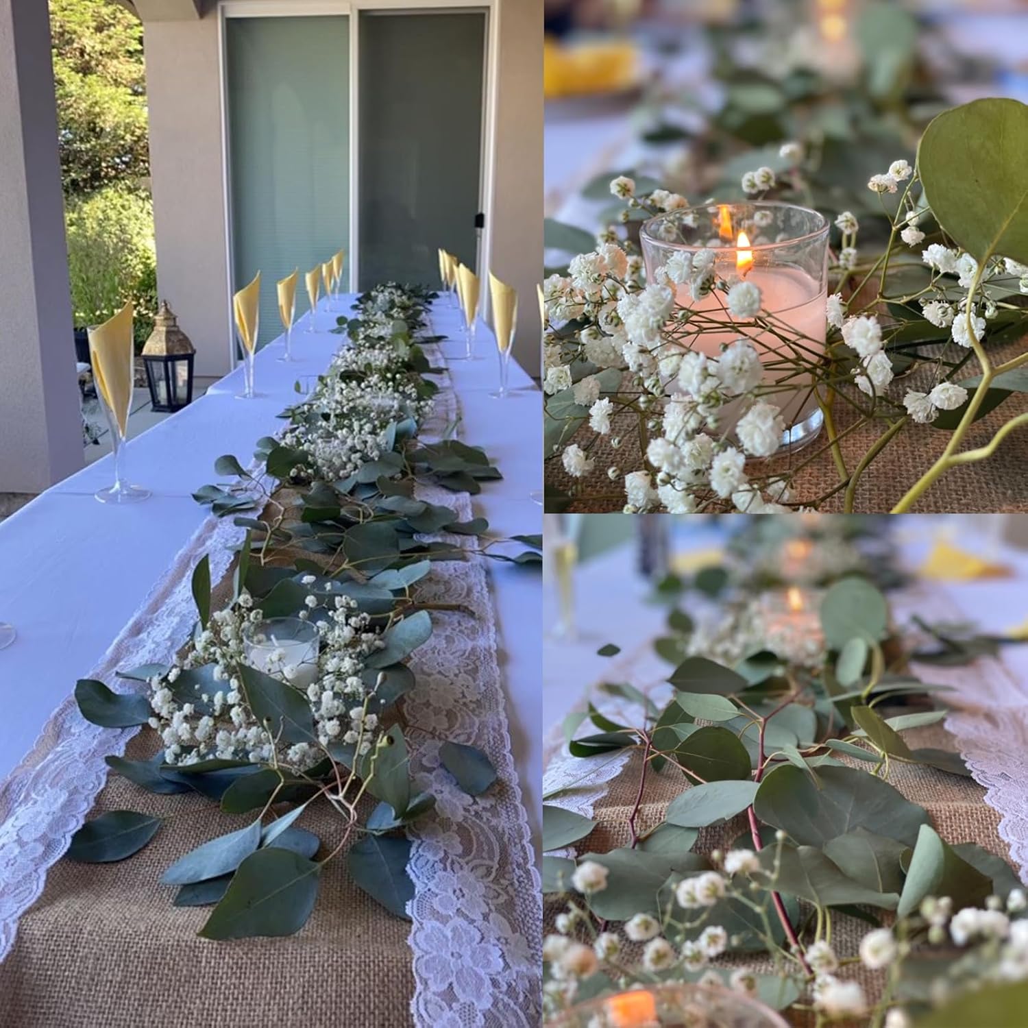 OZXCHIXU 12x108 Rustic Table Runner with White Lace
