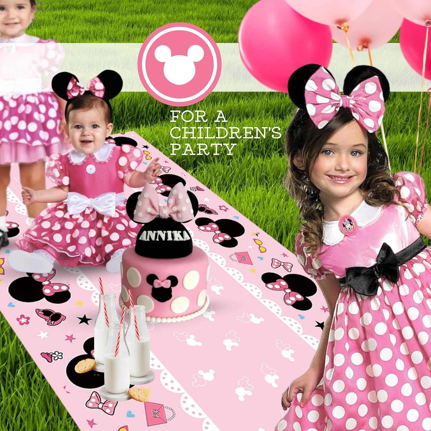 6PCS Pink Birthday Tablecloth Set 108x54 Inch Rectangle Disposable for Girls Party