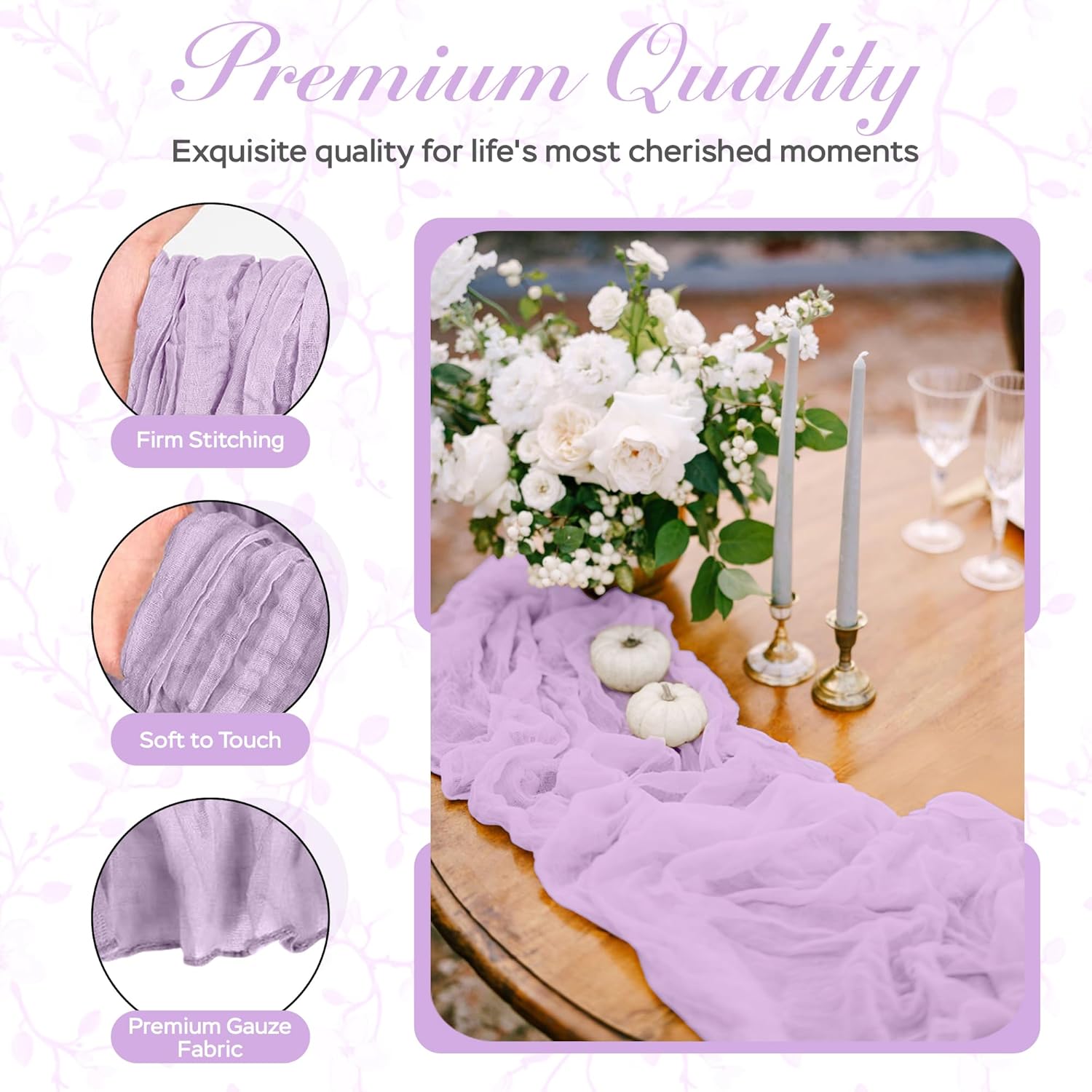 Cheesecloth Table Runner 35x120 Inch Lilac Purple 3 Pack