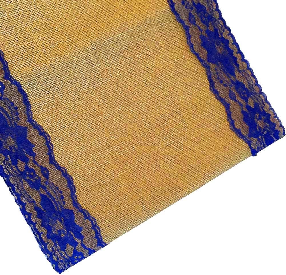 AAYU Burlap Table Runner with Navy Lace