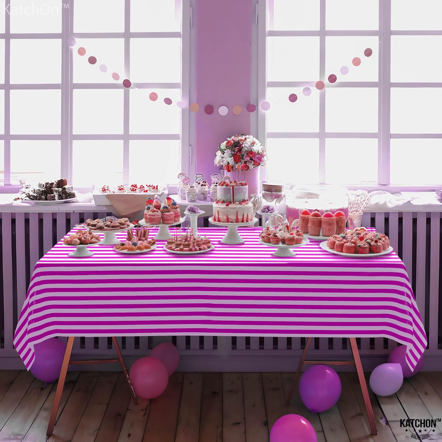 KatchOn 4 Pack Hot Pink and Silver Tablecloths 108x54 Inch