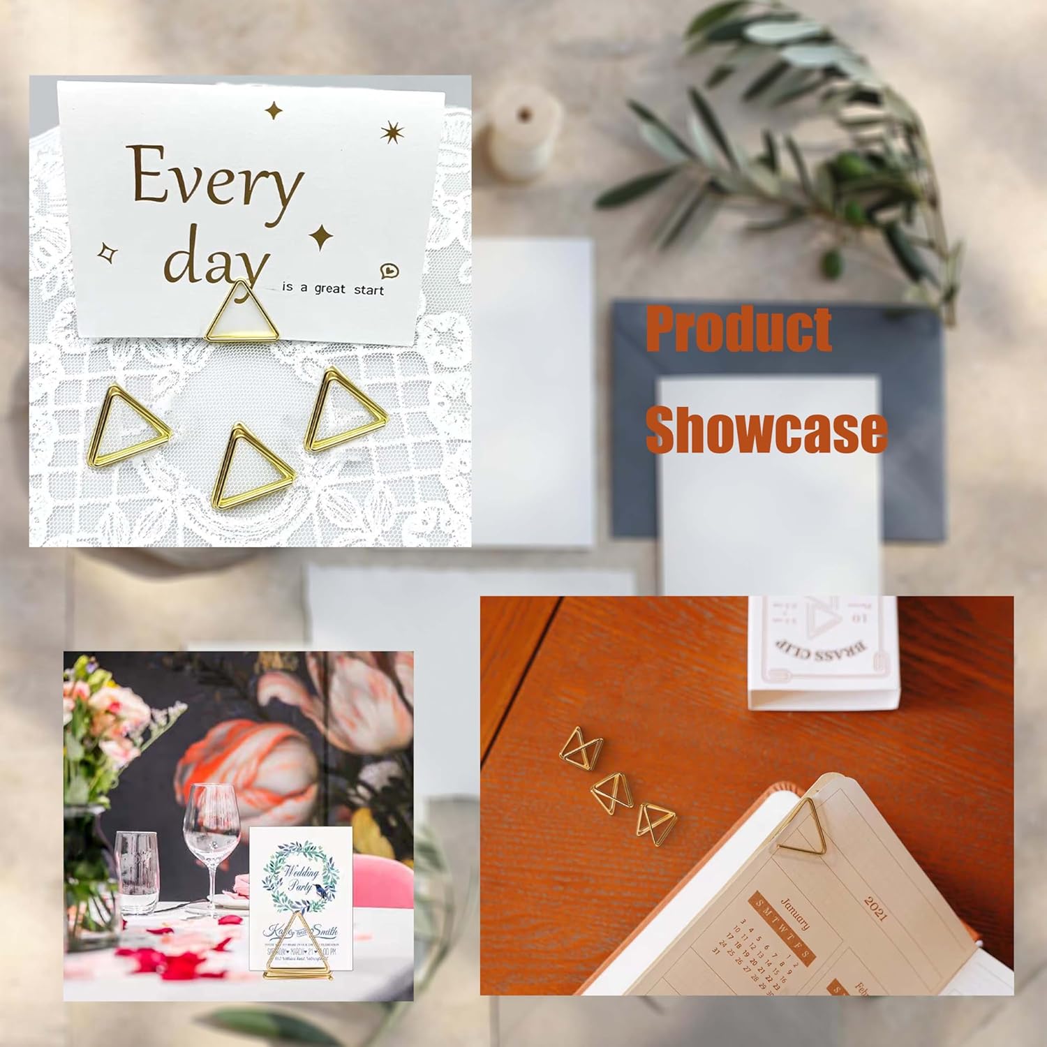 40 Pcs Gold Triangle Place Card Holders for Wedding Centerpieces
