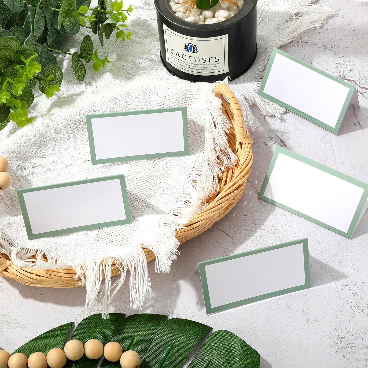 Whaline 100Pcs Sage Green Place Cards Wedding Seating Cards Tented Cards Party Supplies