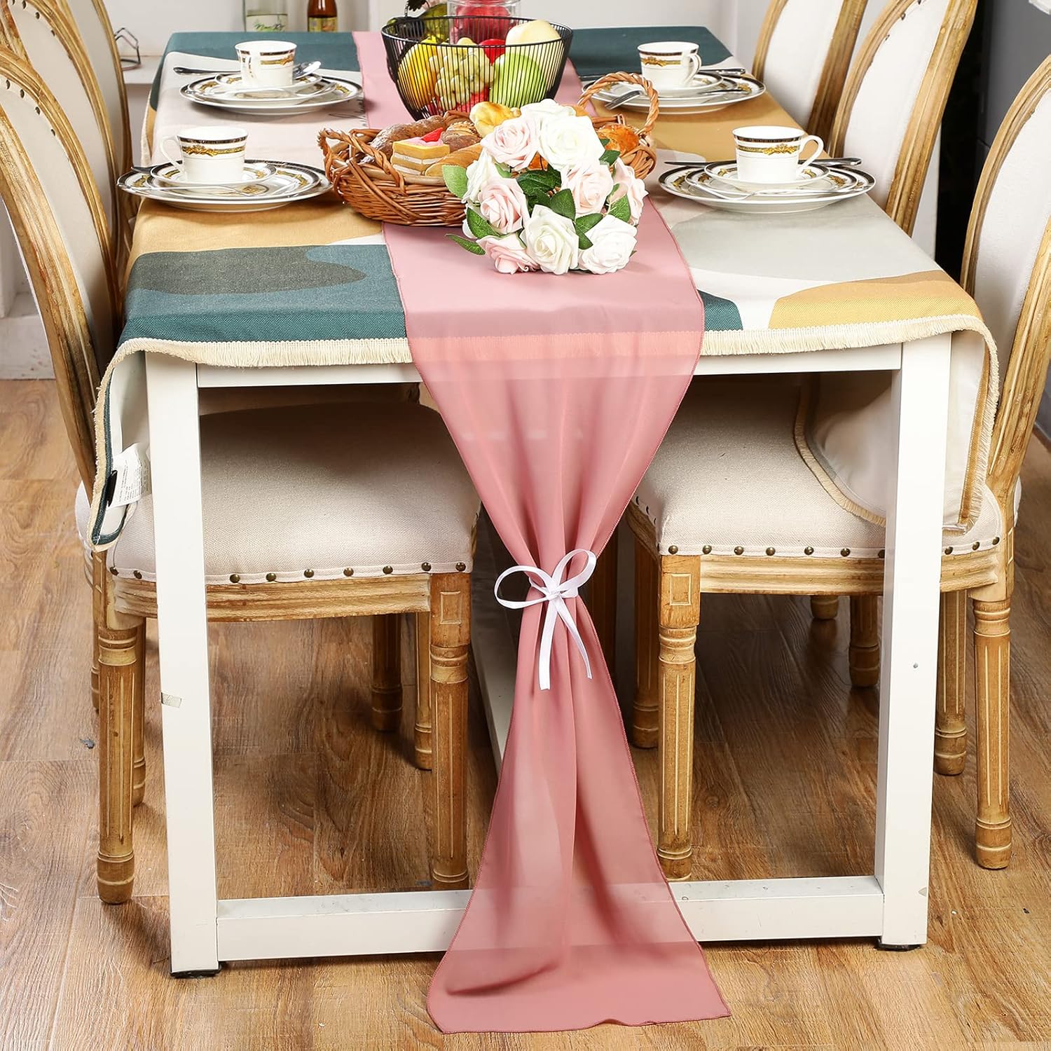 24 Pack Dusty Rose Chiffon Table Runners