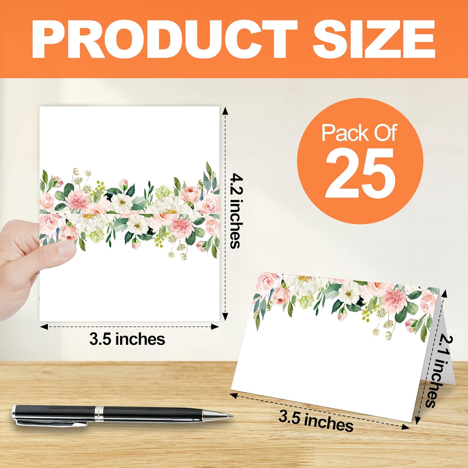 Floral Themed Table Place Cards 25 Pack White