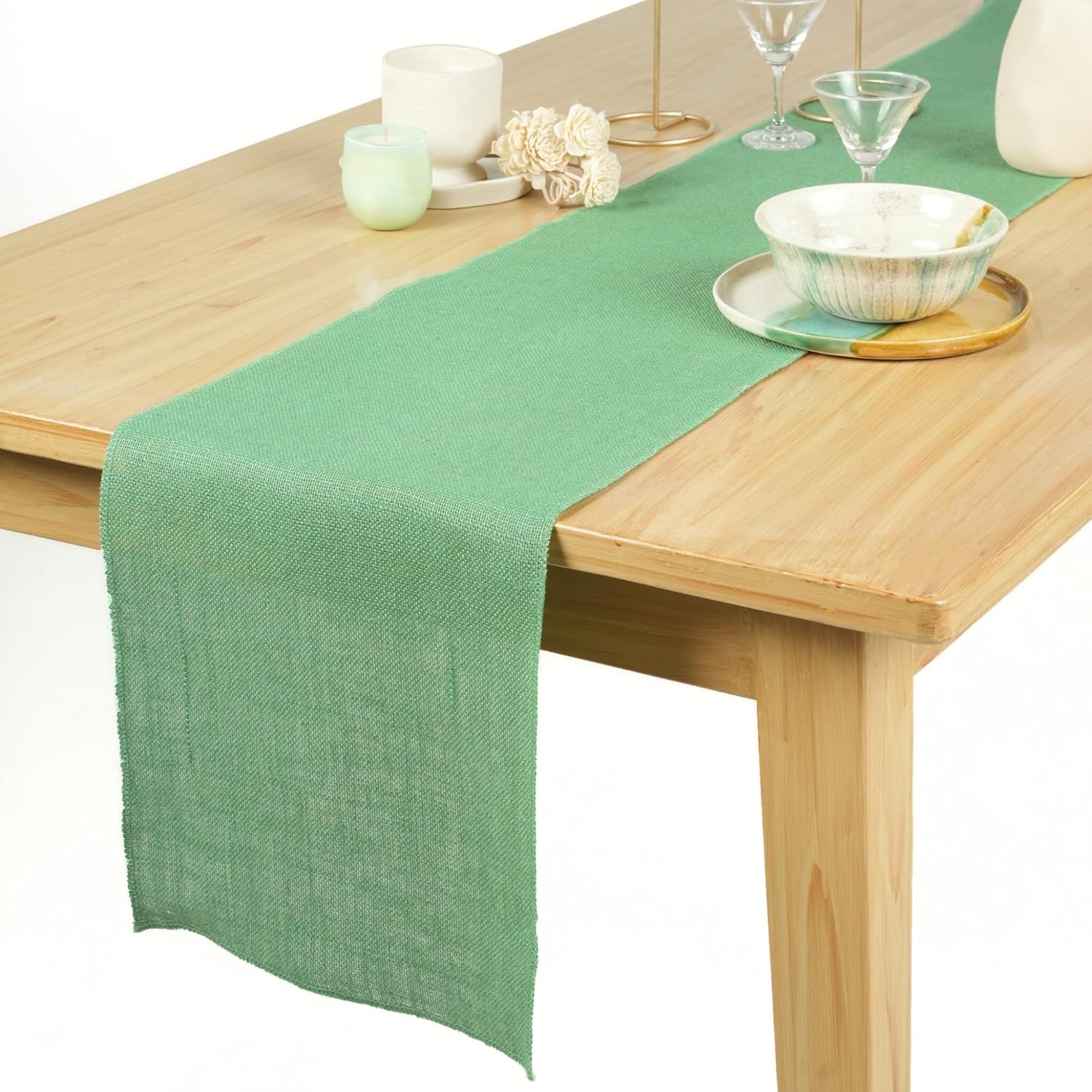 RAJRANG Mineral Green Jute Table Runner Set of 2