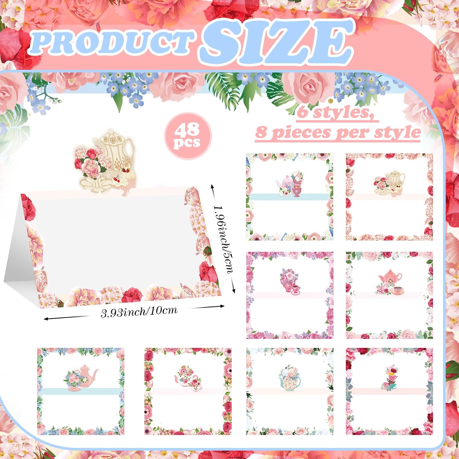 Fullhawl 48 Pcs Tea Party Themed Place Cards Set