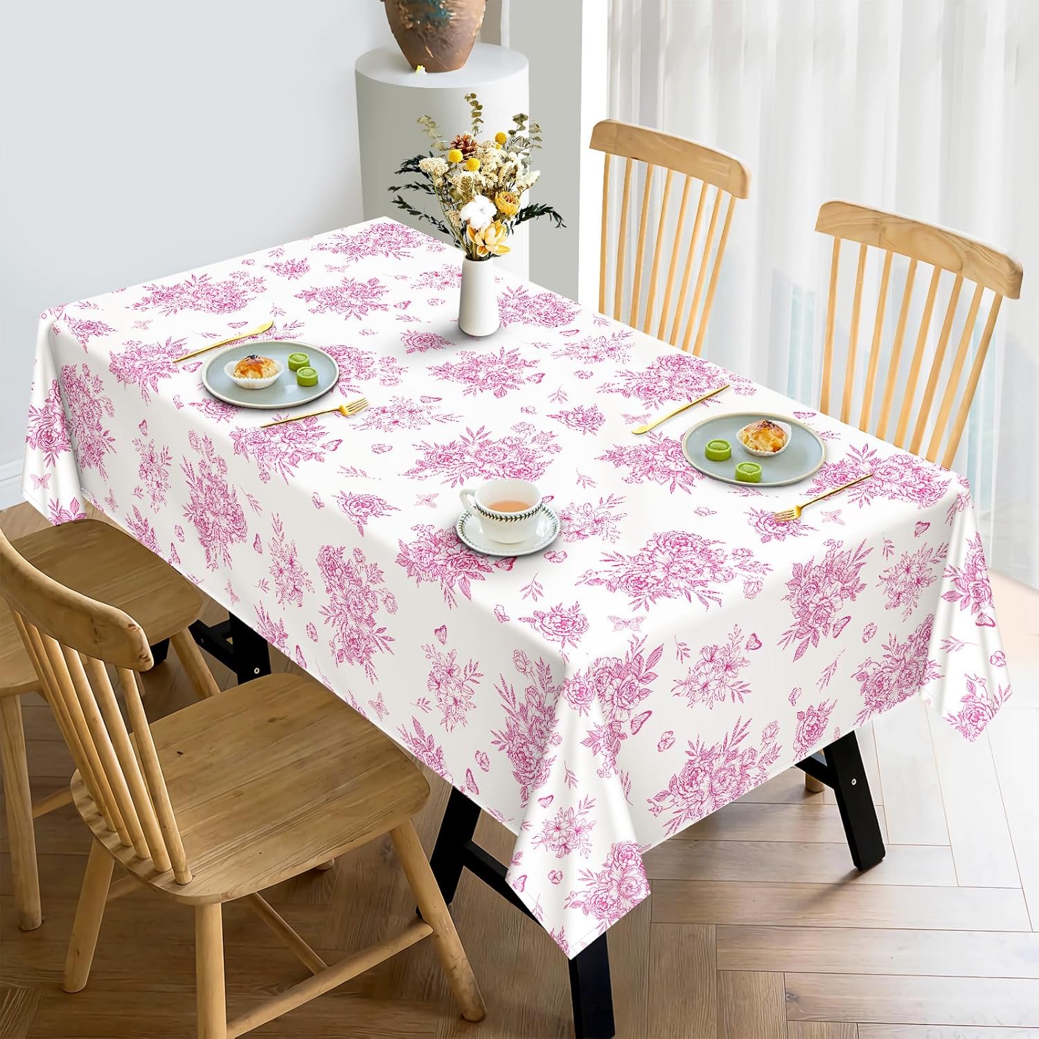 Arquiel Rustic Pink Floral Waterproof Tablecloth 60x120 Inch
