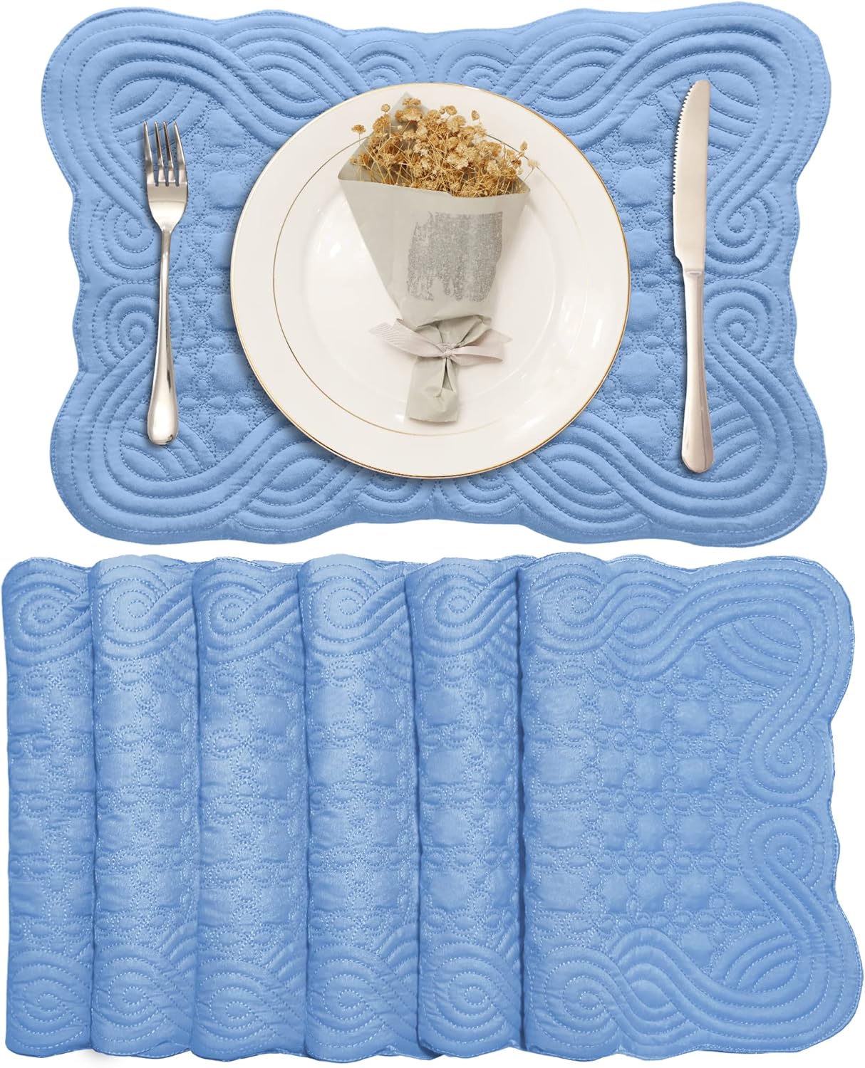 Loom and Mill Quilted Placemats Set of 6 Blue