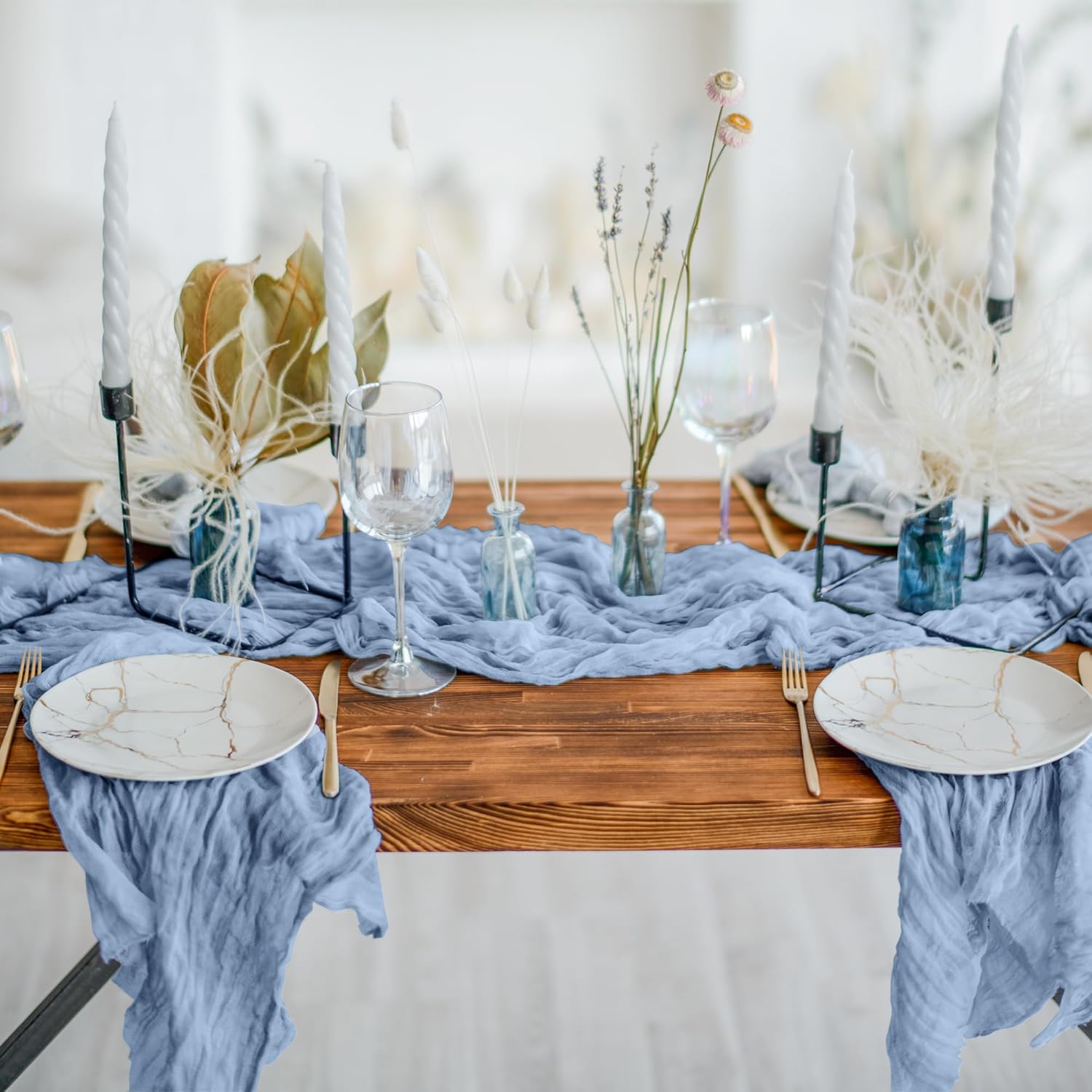 Dusty Blue Cheesecloth Table Runner 3 Pack