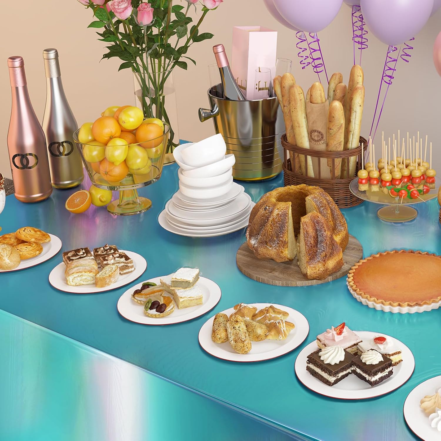 4 Pack Iridescent Plastic Tablecloths for Rectangle Tables