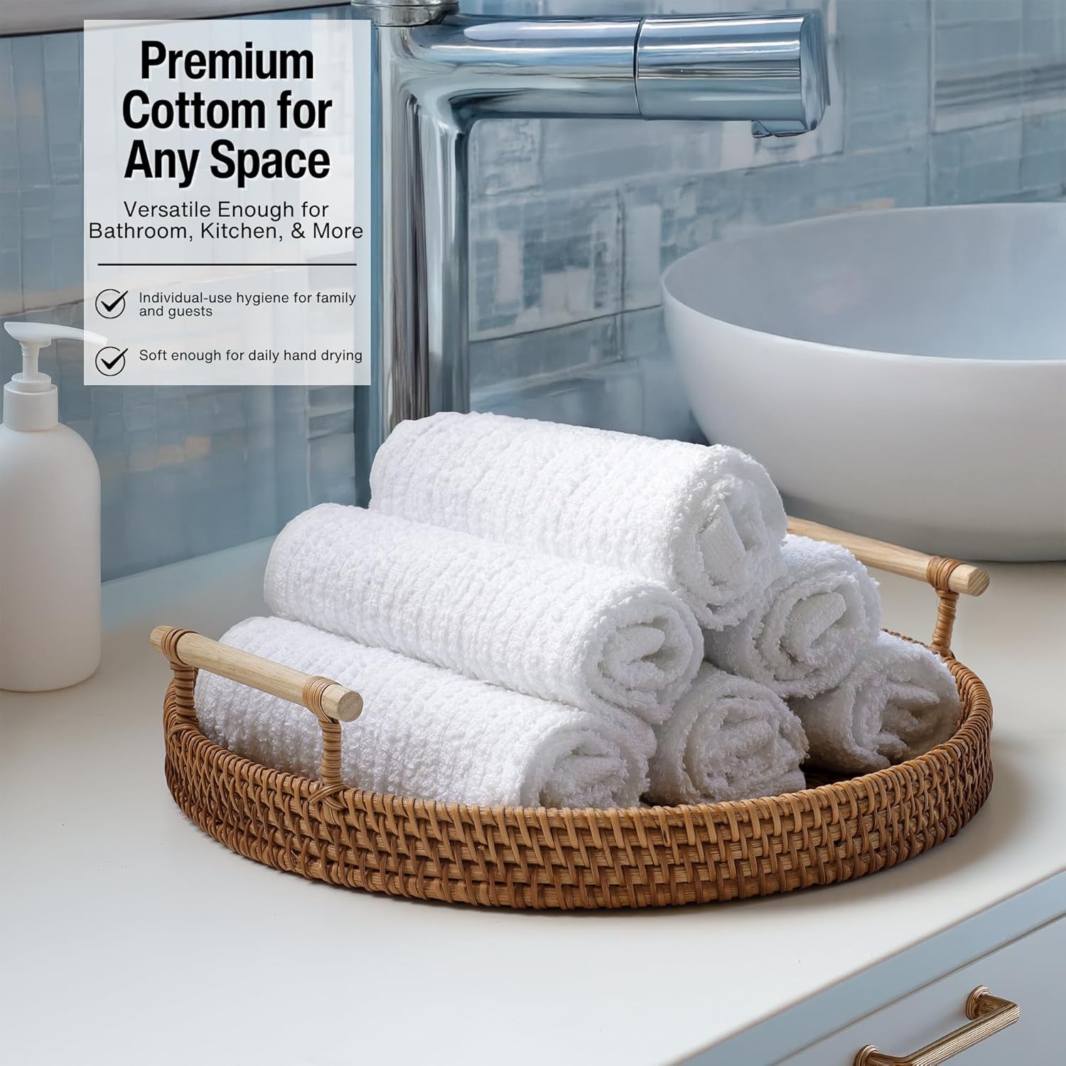 Living Fashions Bar Mop Dishcloth Set of 24 12x12 White 100 Cotton