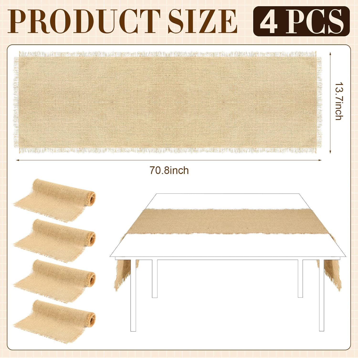 4 Pcs Burlap Table Runners for Farmhouse Decor