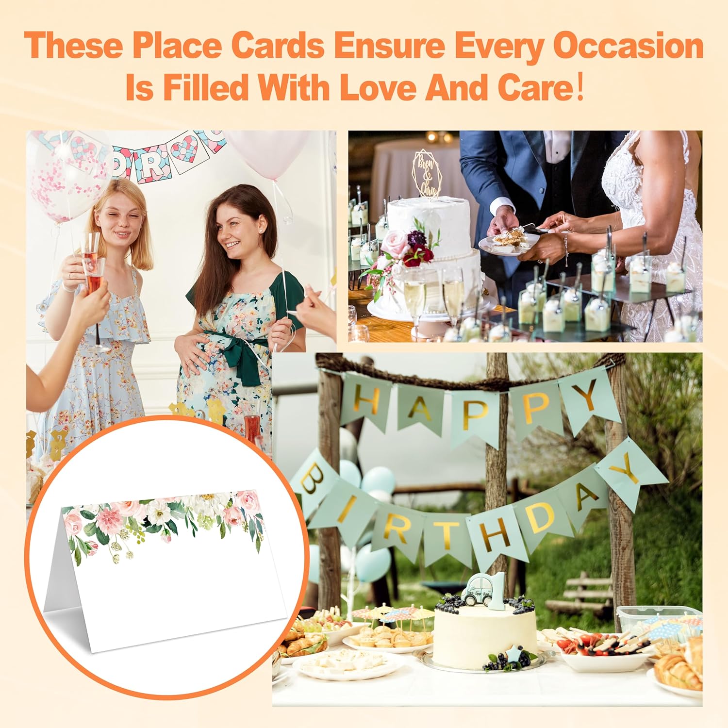 Floral Themed Table Place Cards 25 Pack White