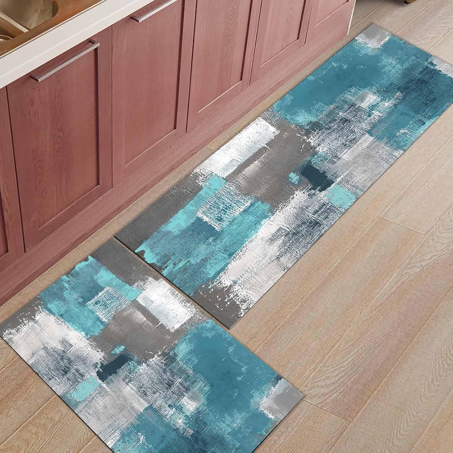 Libaoge Teal Kitchen Rugs and Mats Set of 2