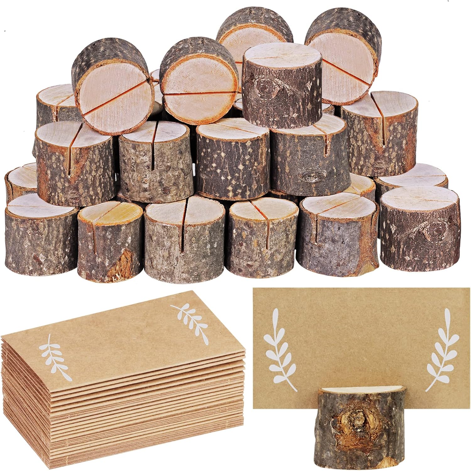 30 Pcs Rustic Wood Place Card Holders with Kraft Cards