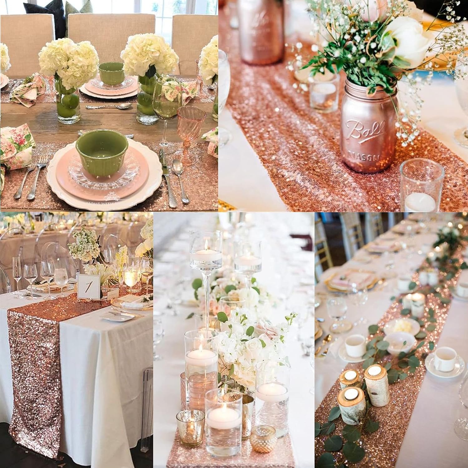 12 Pack Rose Gold Sequin Table Runner 12x108 Inch