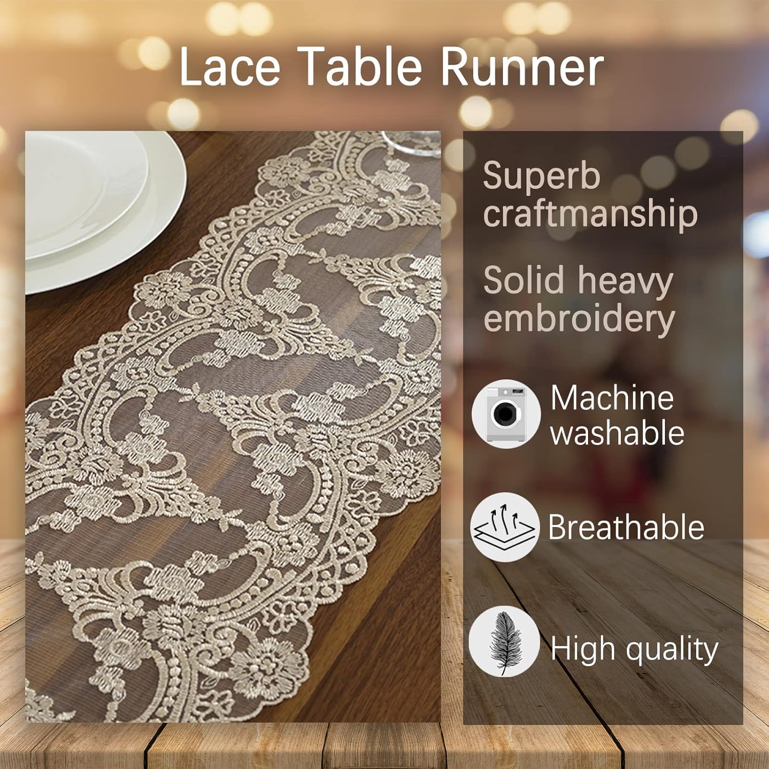 Lace Table Runner with Macrame Floral Border