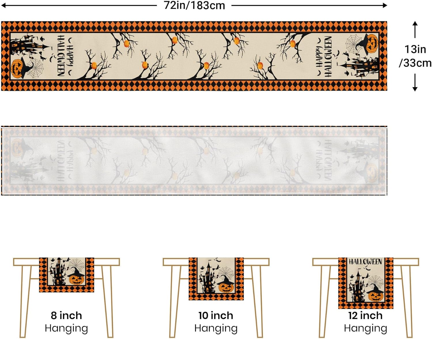 Anragon Pumpkin Table Runner Halloween Decor 72 Inches Long