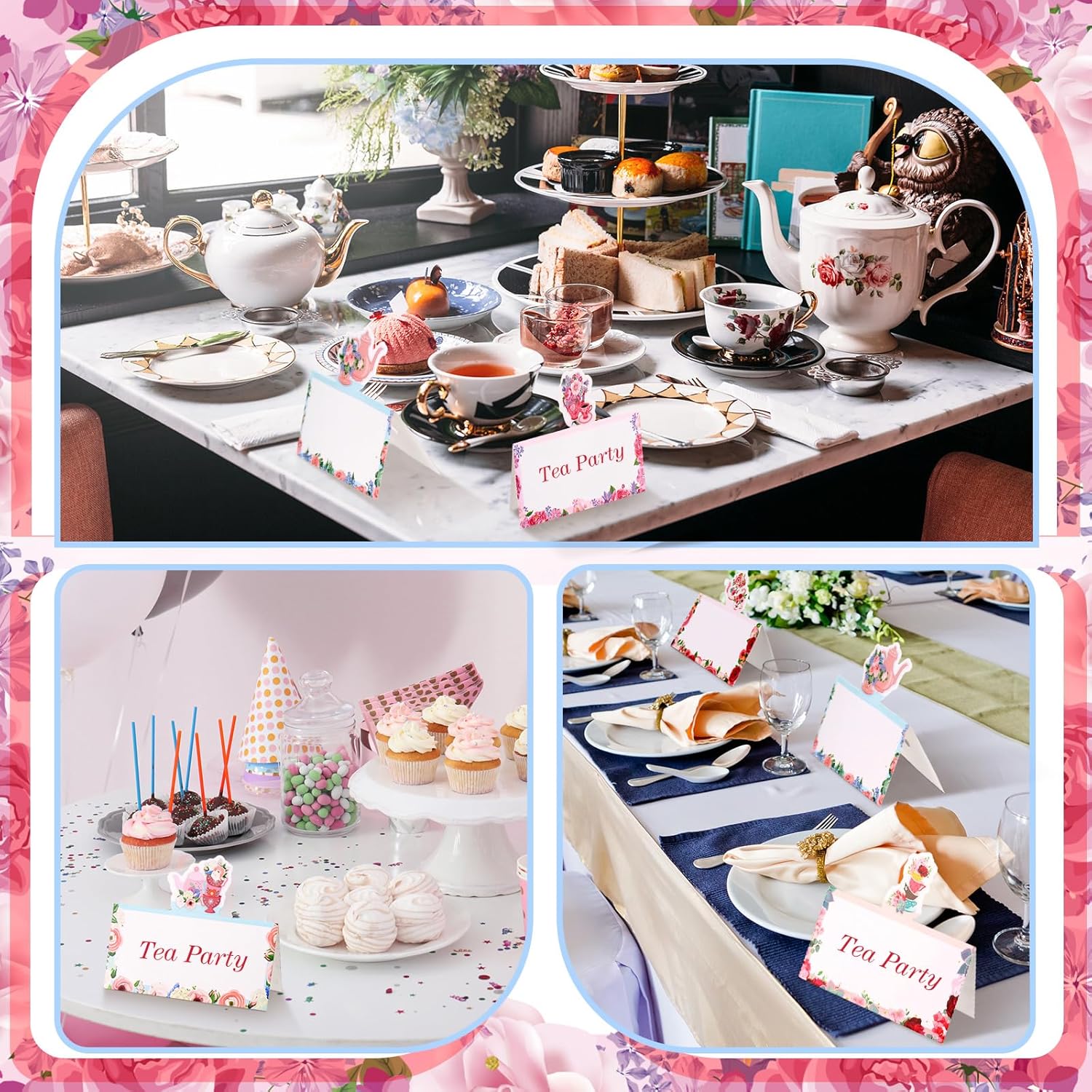Fullhawl 48 Pcs Tea Party Themed Place Cards Set