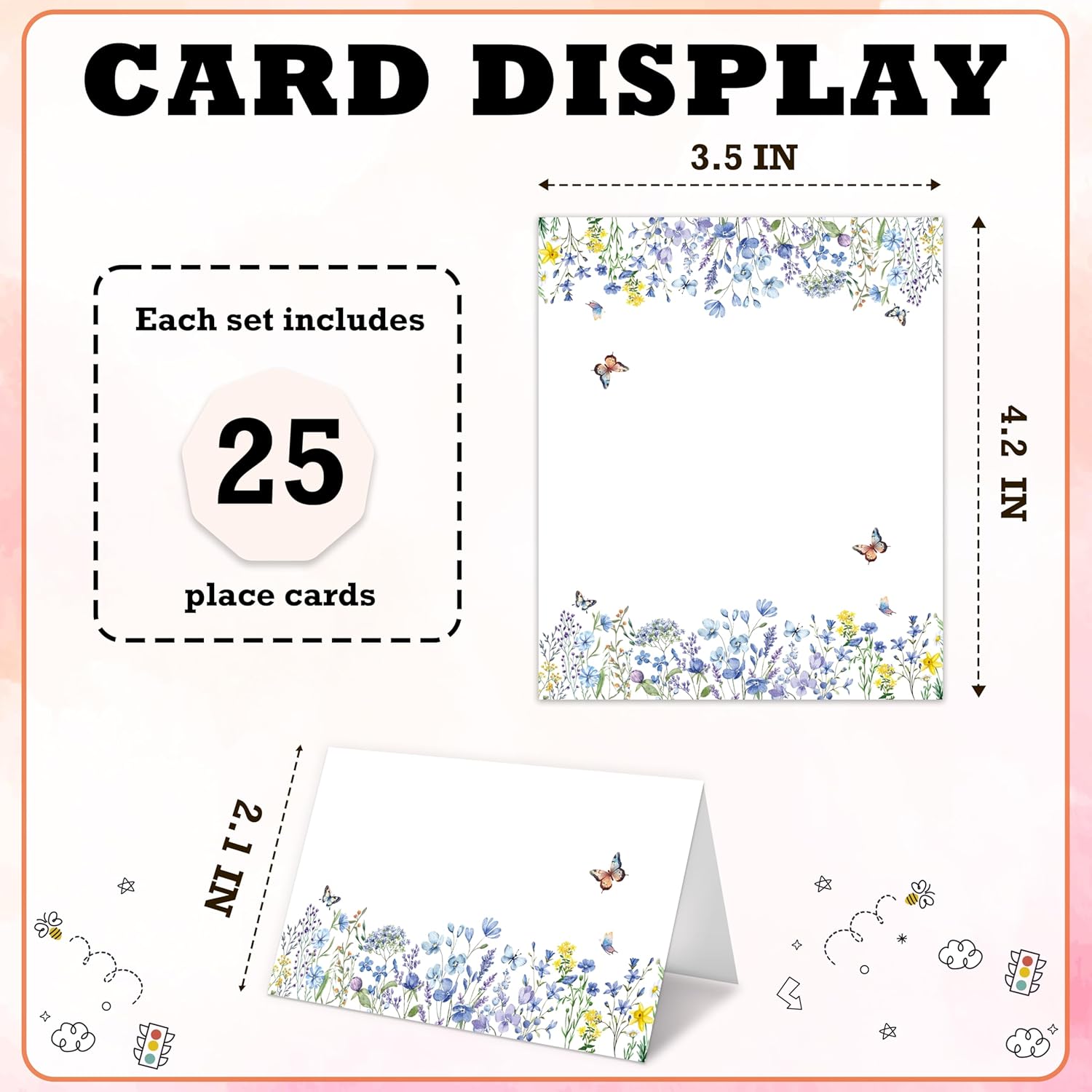 Wildflowers Place Cards For Girls 25 Pack