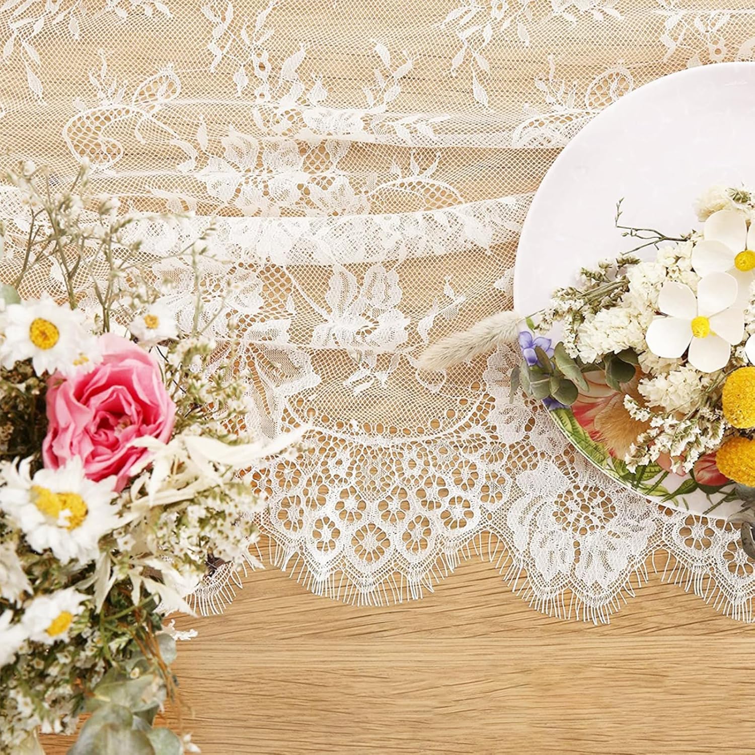 White Lace Table Runner 14x118 Inch for Weddings and Parties